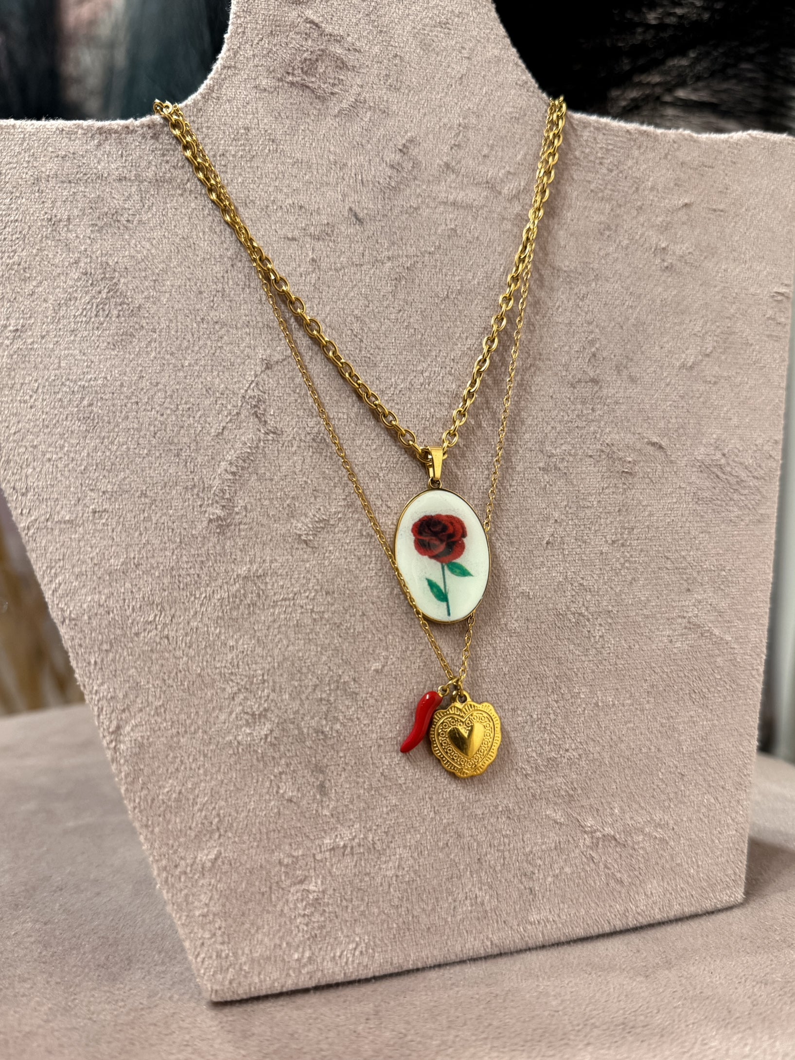 Mix Collana Fiore/Cuore e Cornetto Oro