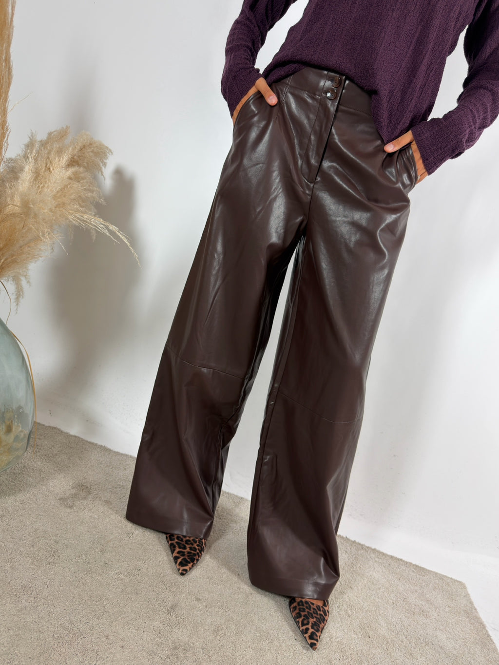 Pantalone Palazzo Soft Leather Surkana Fondente