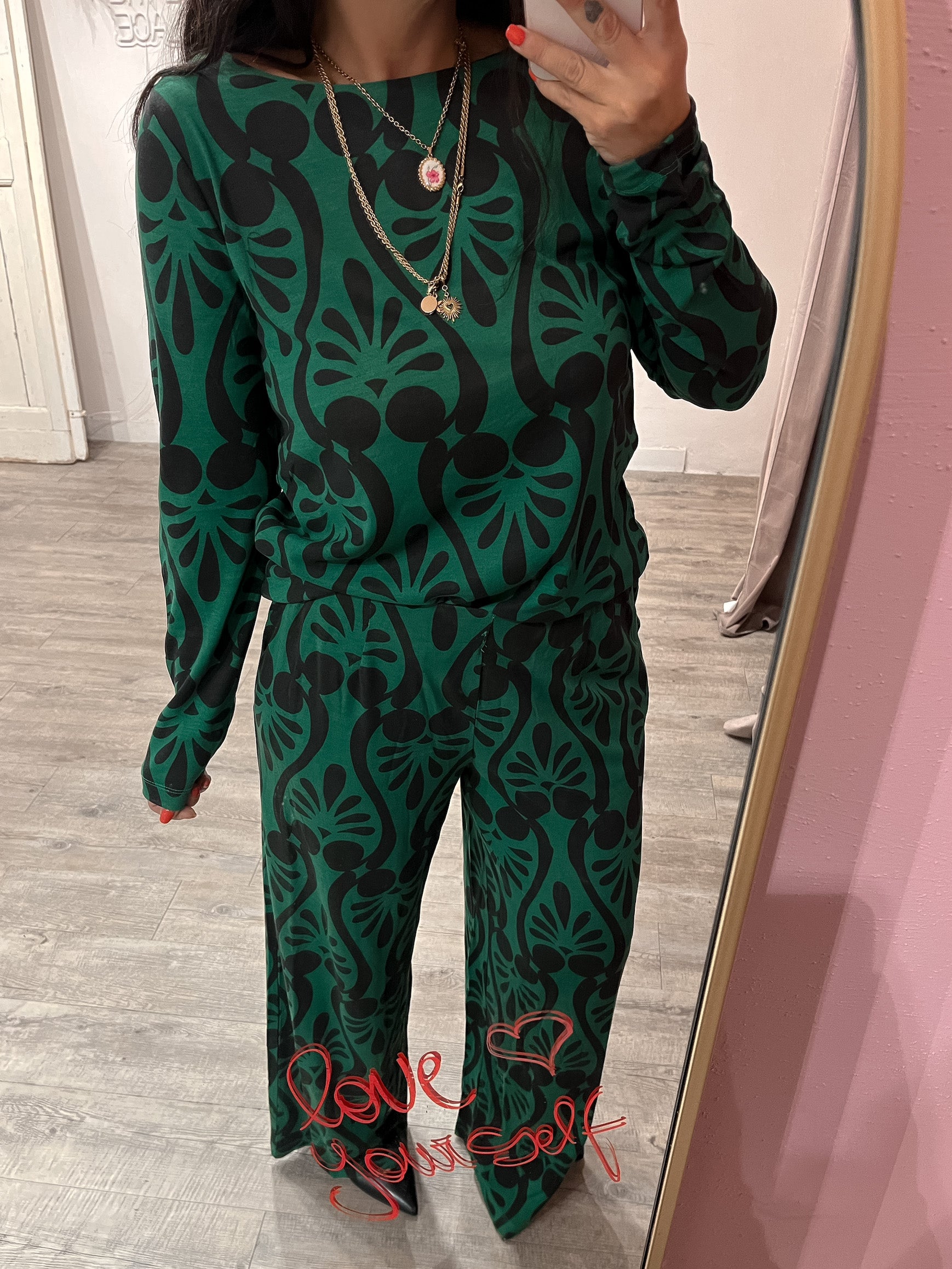 Pantalone Dora Jersey Verde/Nero