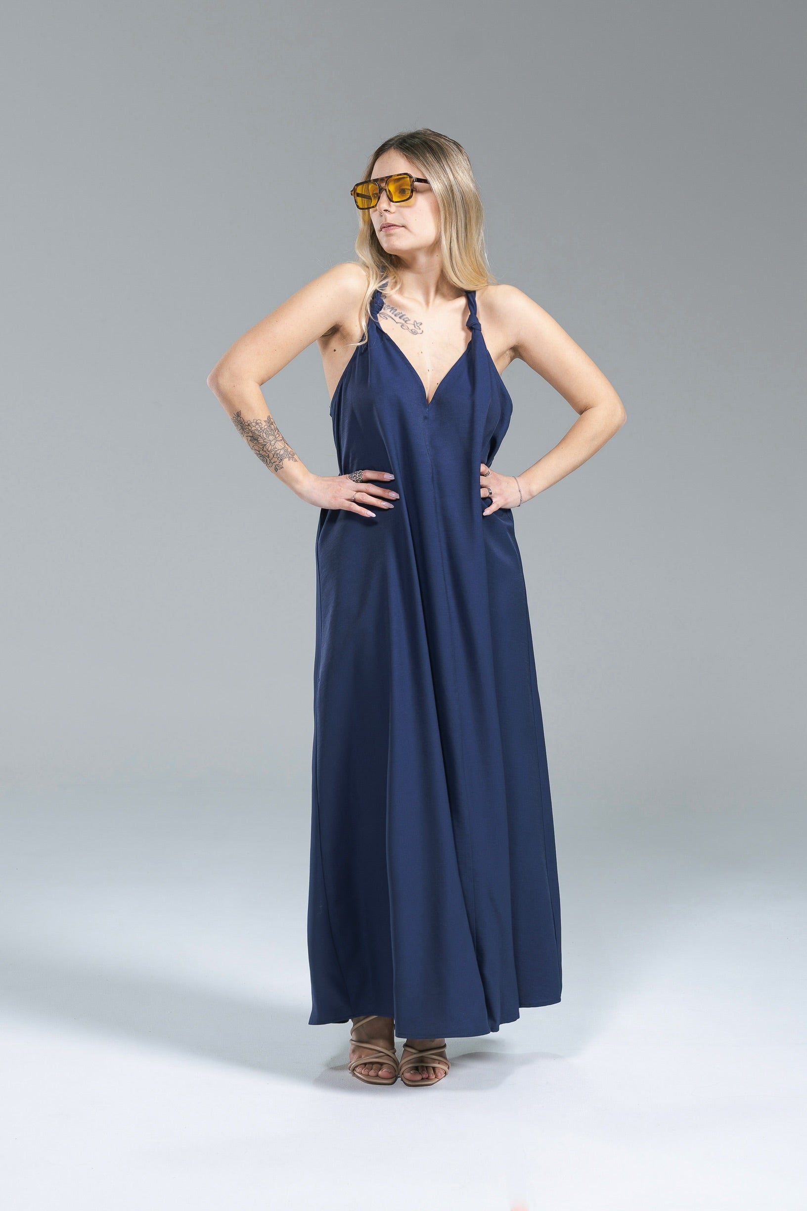 Maxi Abito Trapezio Nodo Blu Navy Wild Pony