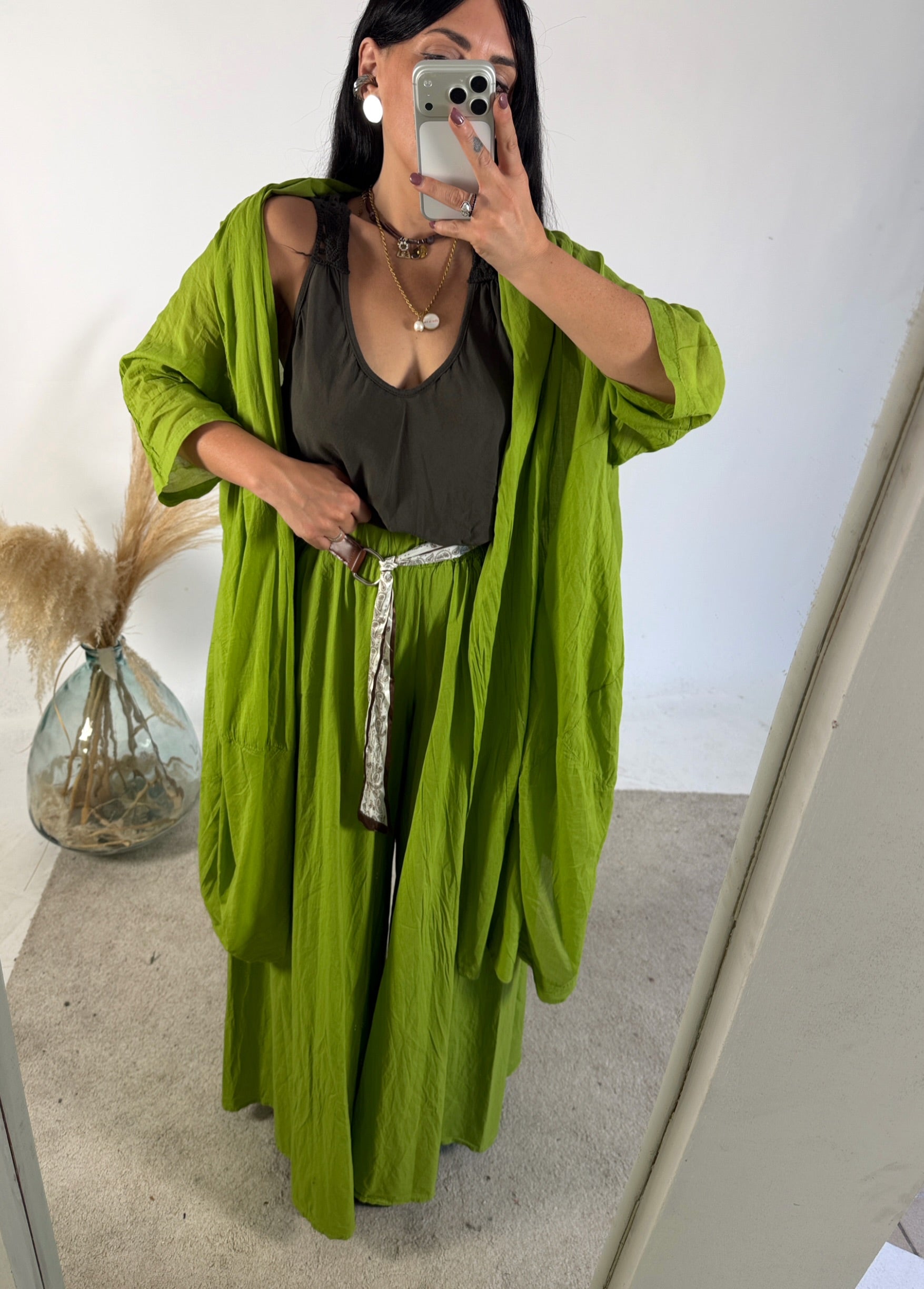 Maxi Cardigan Kimono Mussola Verde