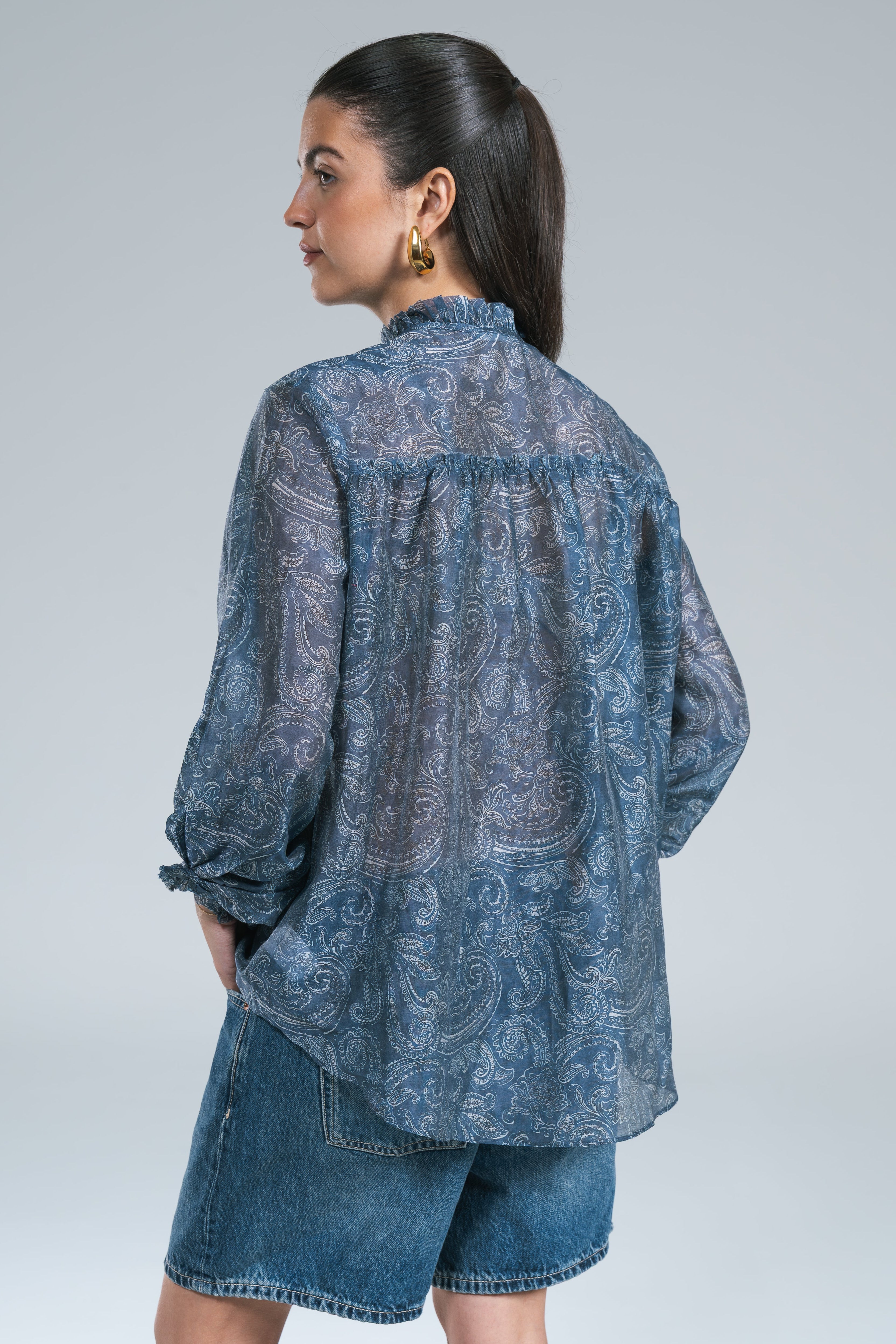Maxi Camicia Bandana Blu Denim Glamorous