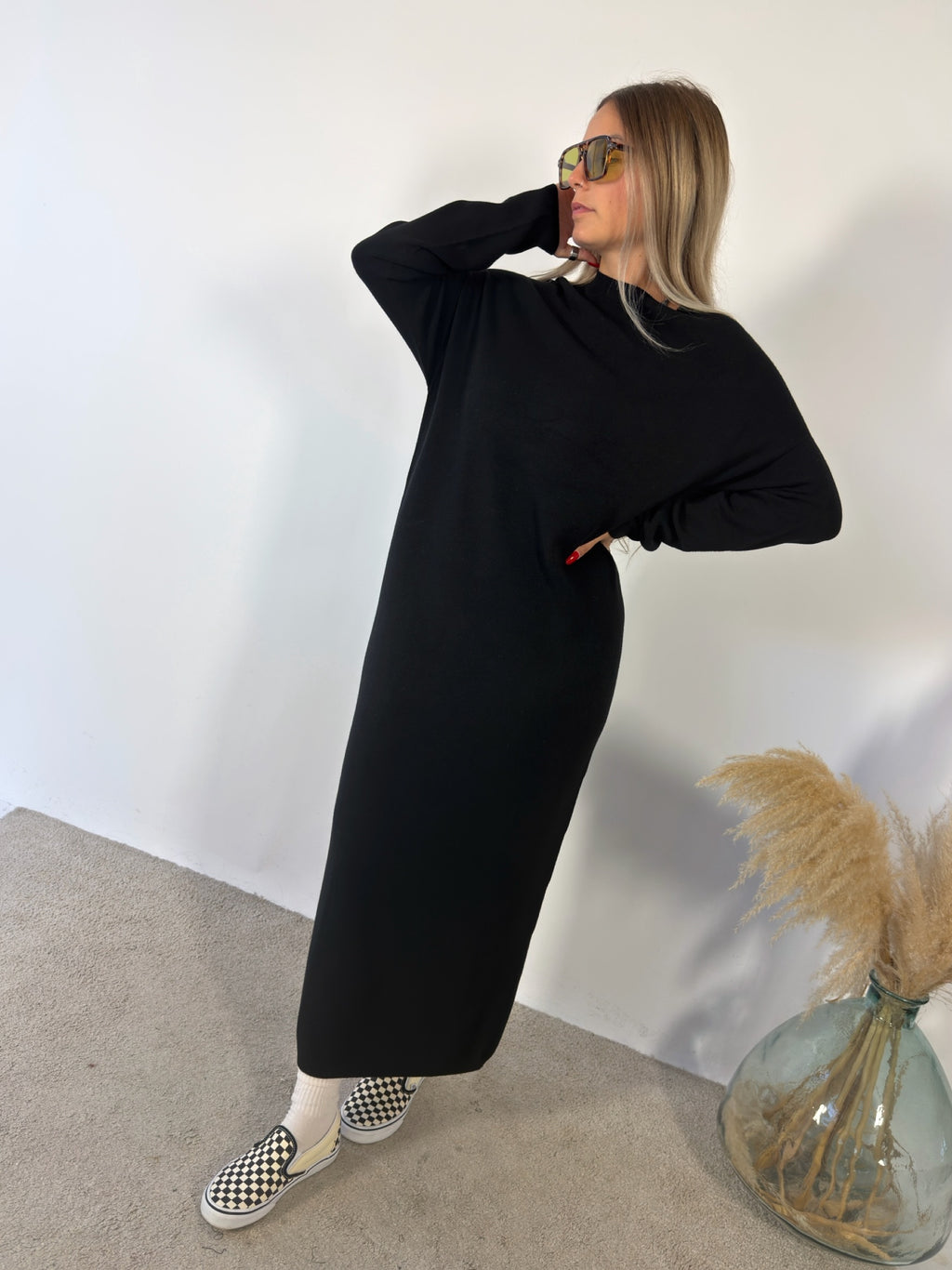 Maxi Abito Maglia Viscosa Ovetto Nero Kontatto