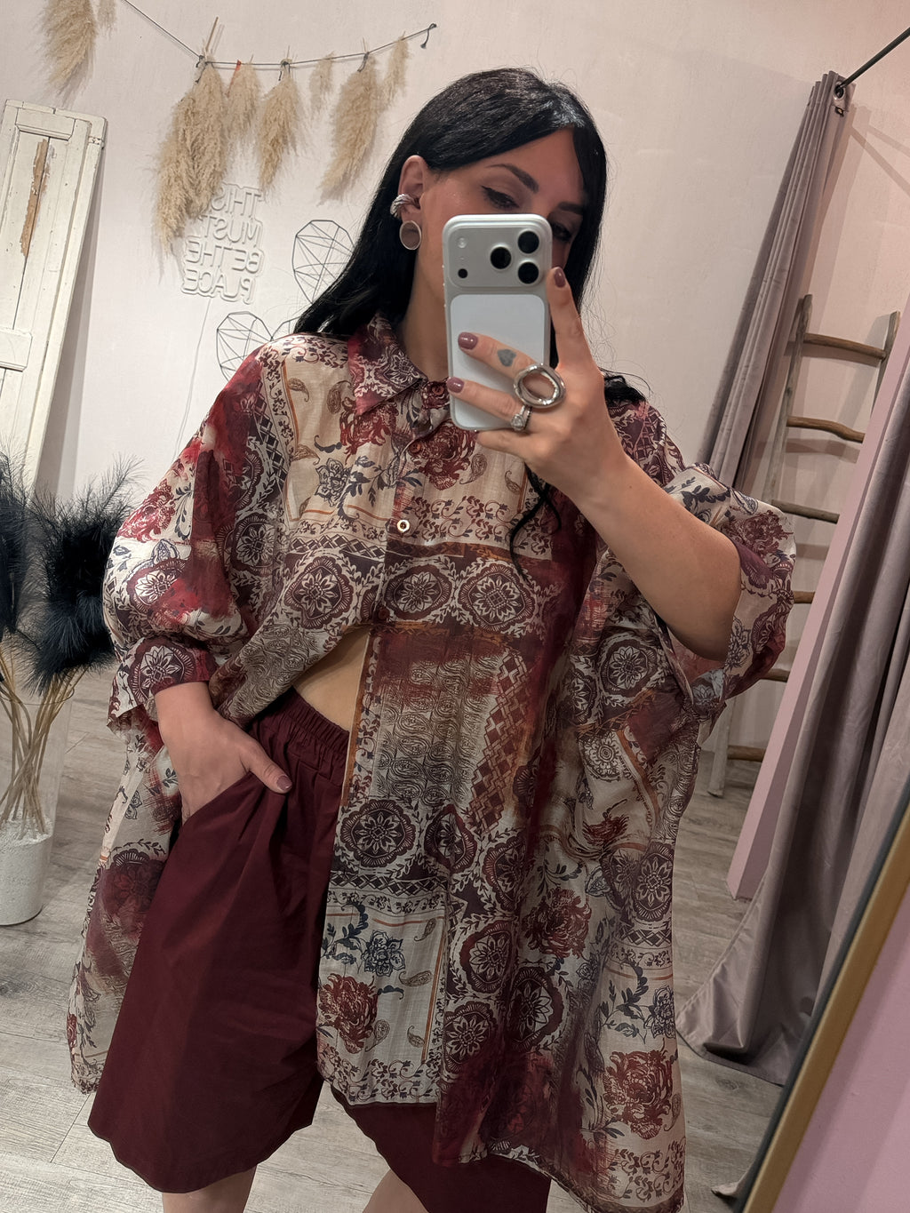 Maxi Camicia Fantasia Cashmere Ribes/Sabbia/Moro