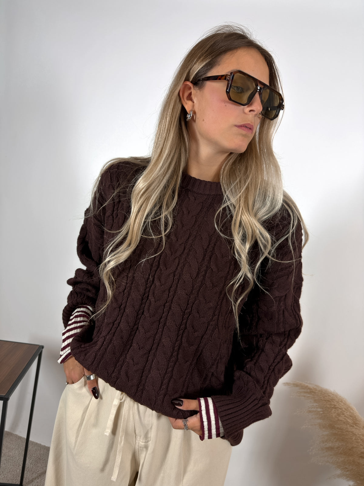 Maxi Maglione Crop Treccia Burgundy Glamorous