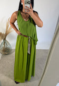 Pantalone Palazzo Mussola Verde Cinta Foulard