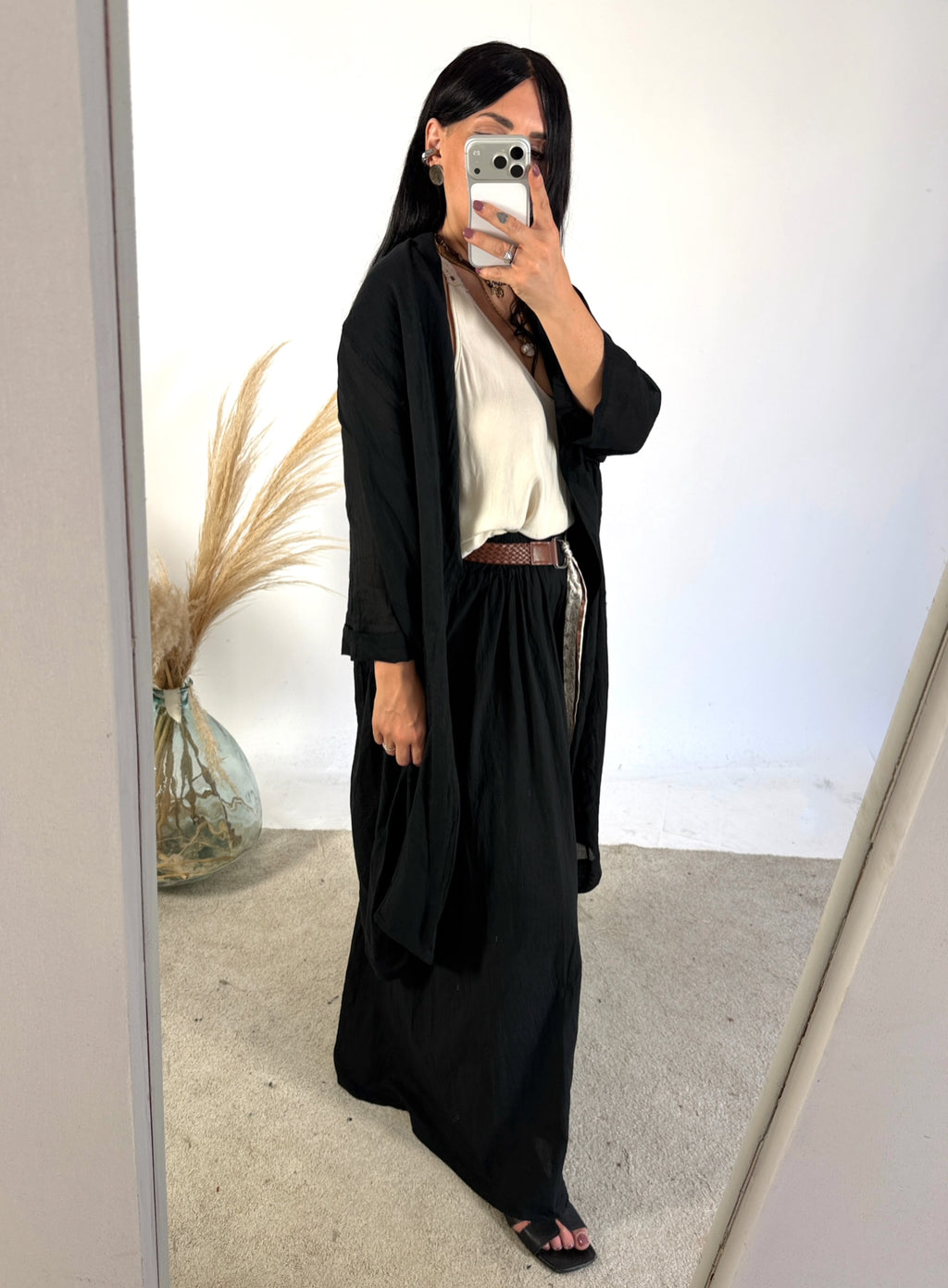 Pantalone Palazzo Mussola Nero Cinta Foulard