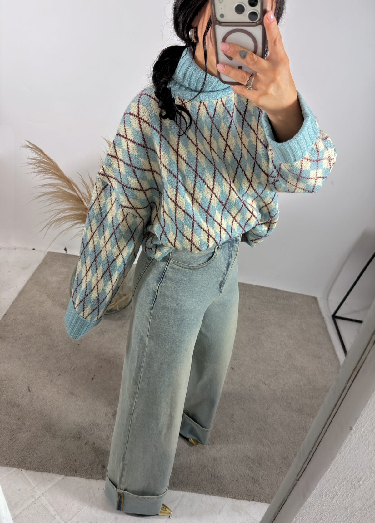 Maglione Dolcevita Rombi Polvere/Giallo Burro/Ribes 24Colours