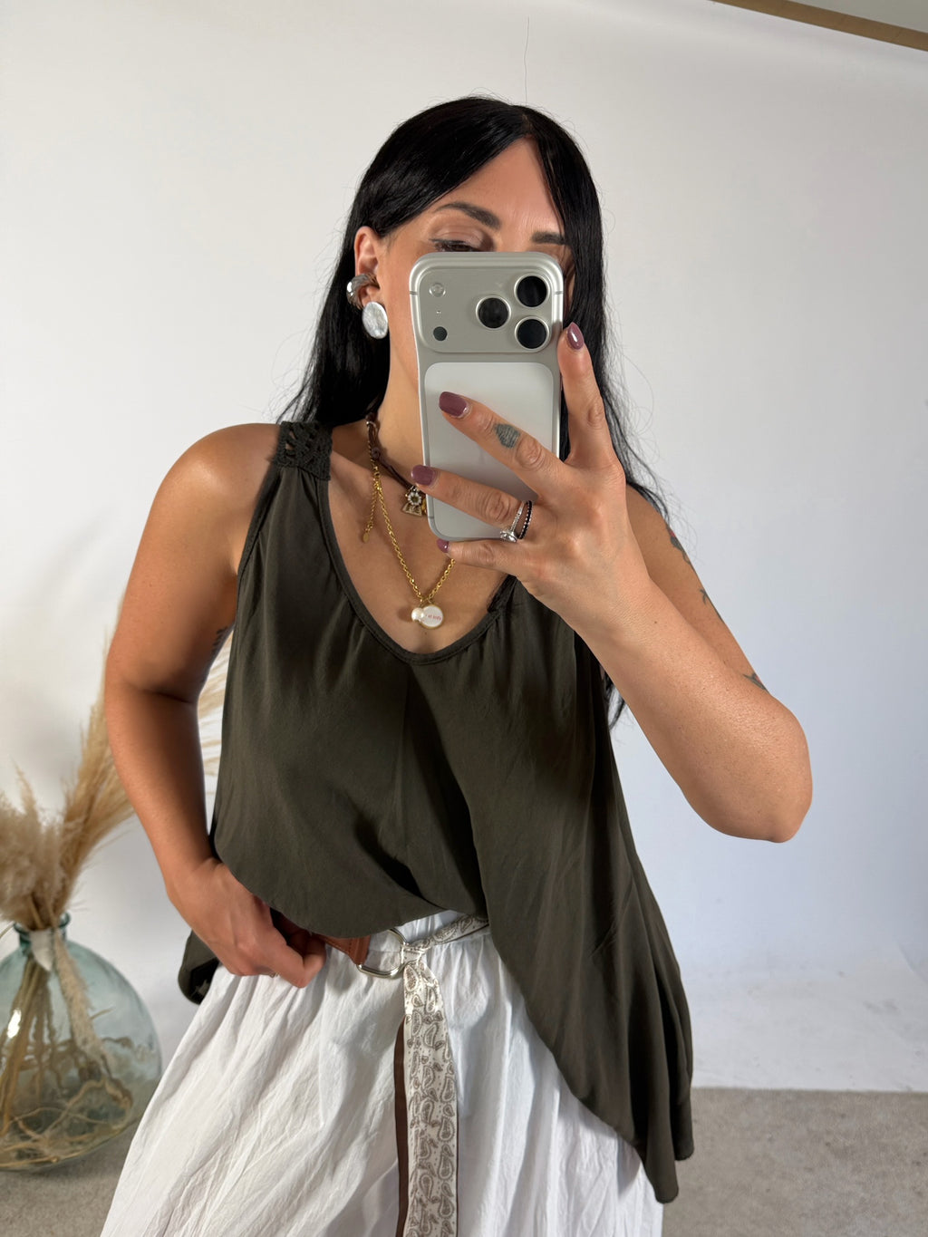 Maxi Canotta Viscosa Crochet Moro