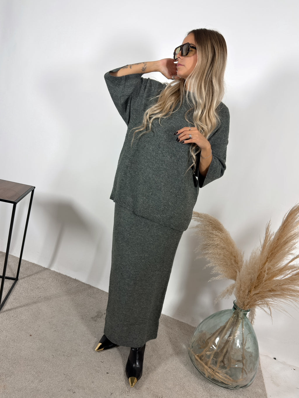 Maxi Maglia Quadra Grigio Glamorous