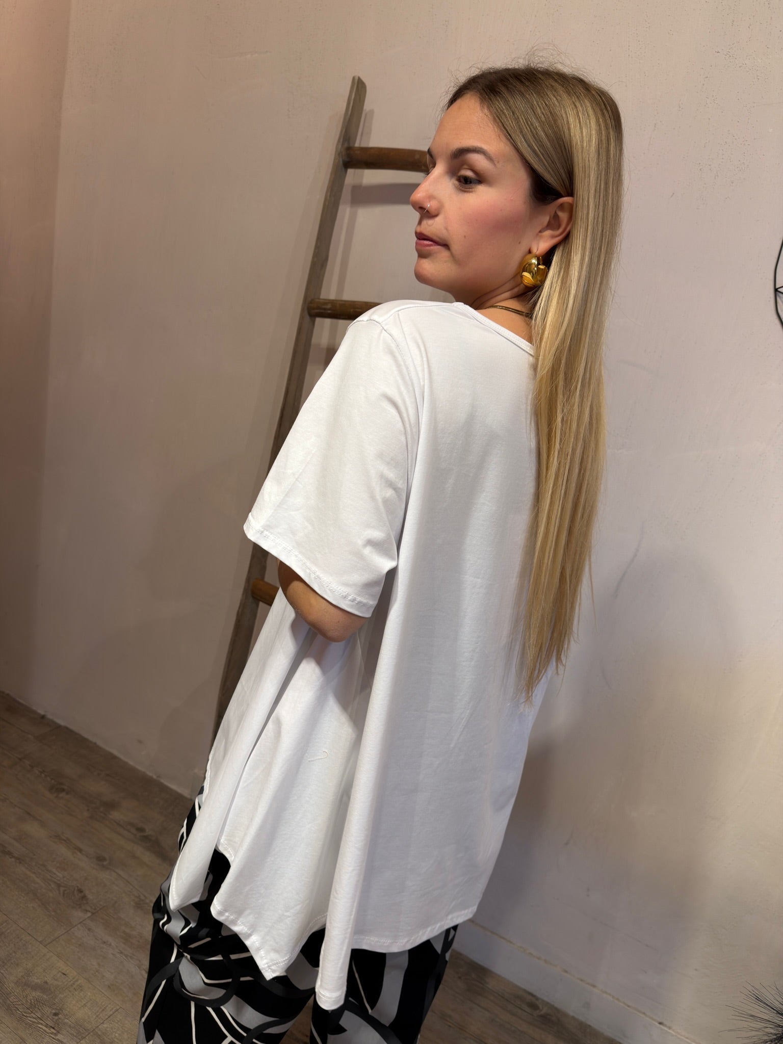 T-shirt Miranda Combinata Bottoni Bianco