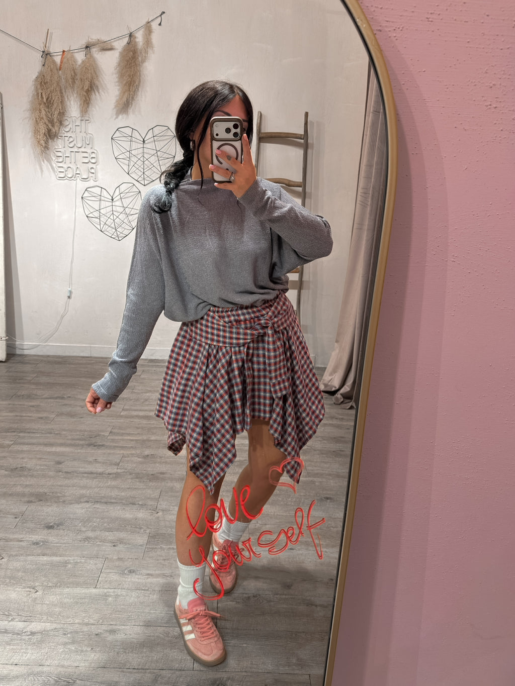 Gonna Nodo Camicia Check Grigio/Rosso/Blu