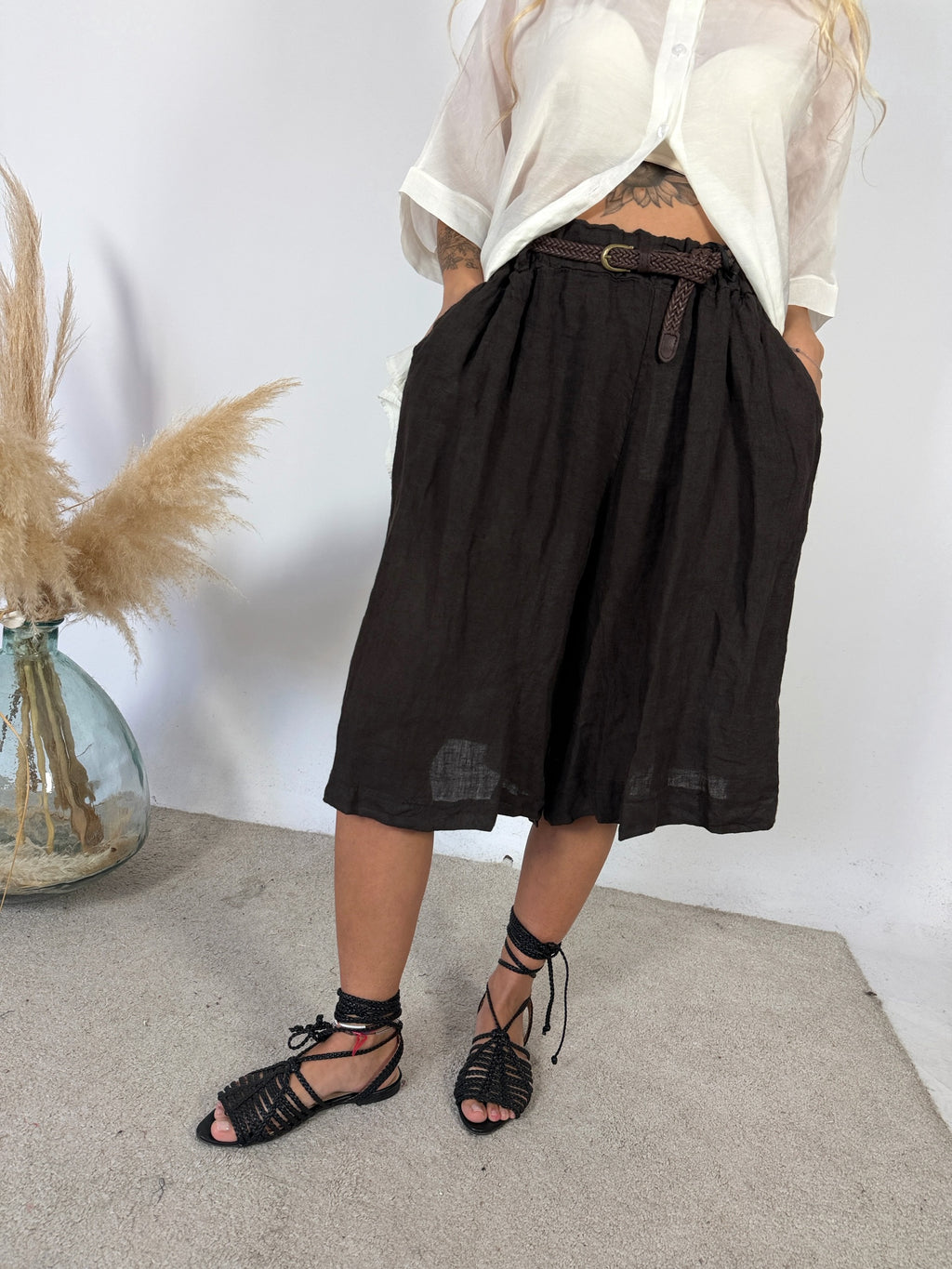 Maxi Bermuda Lino Cioccolato