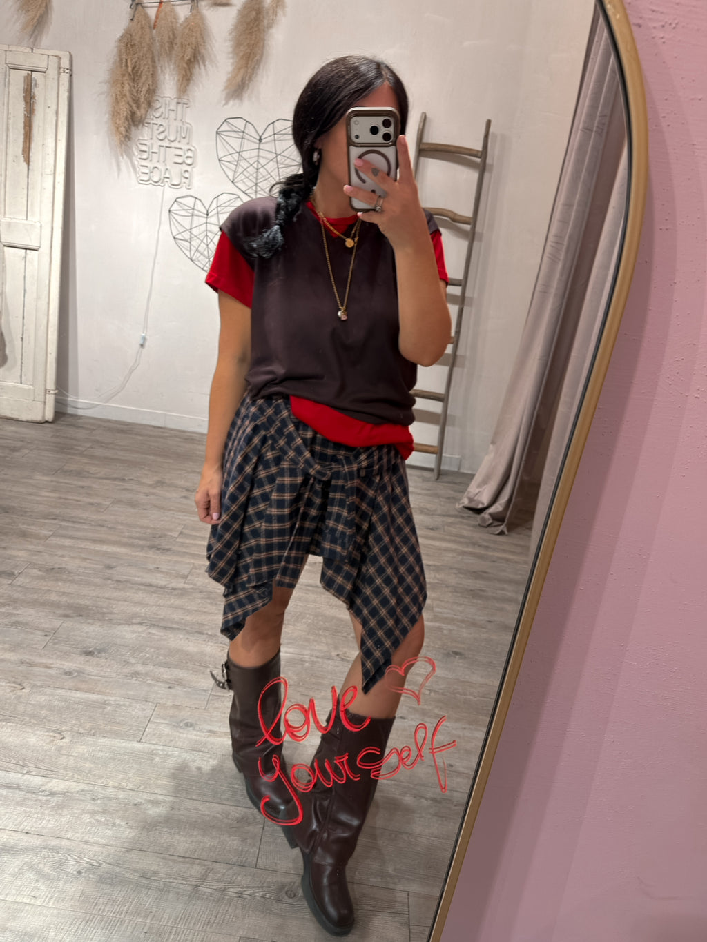 Gonna Nodo Camicia Check Blu/Rosso/Caffe