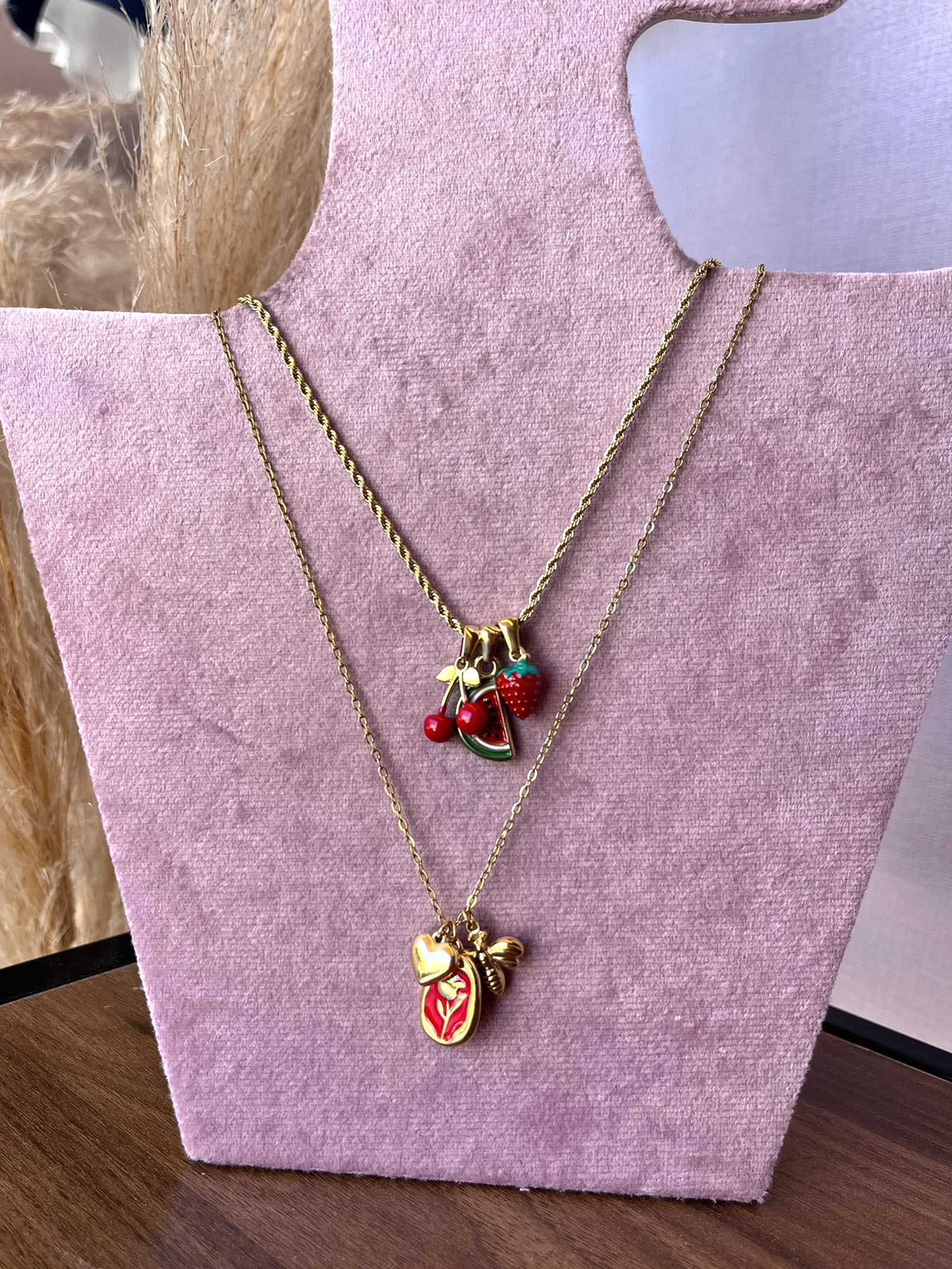 Mix Collana Charm Rosso/Torchon Frutta