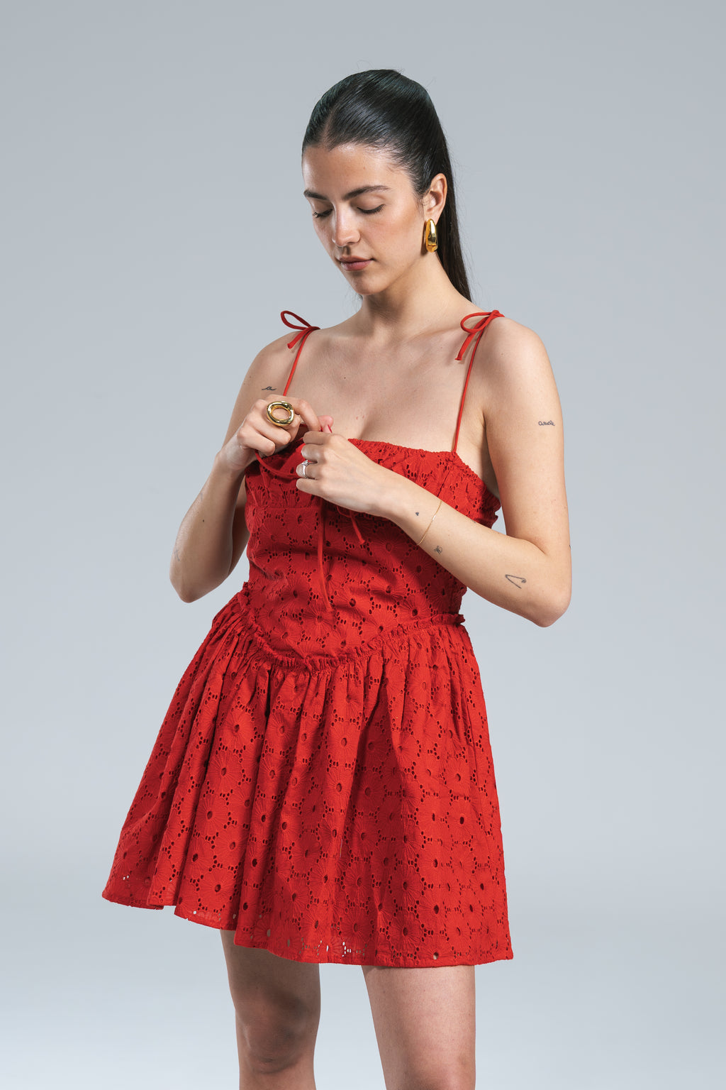 Mini Abito Pizzo Sangallo Rosso Glamorous