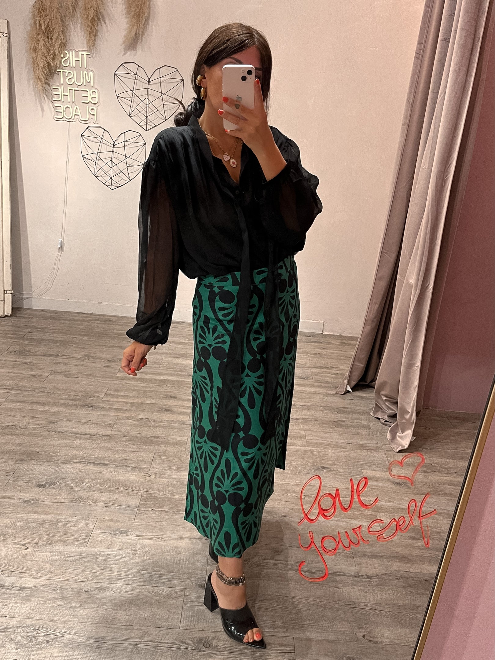 Gonna Dora Midi Trapezio Verde/Nero