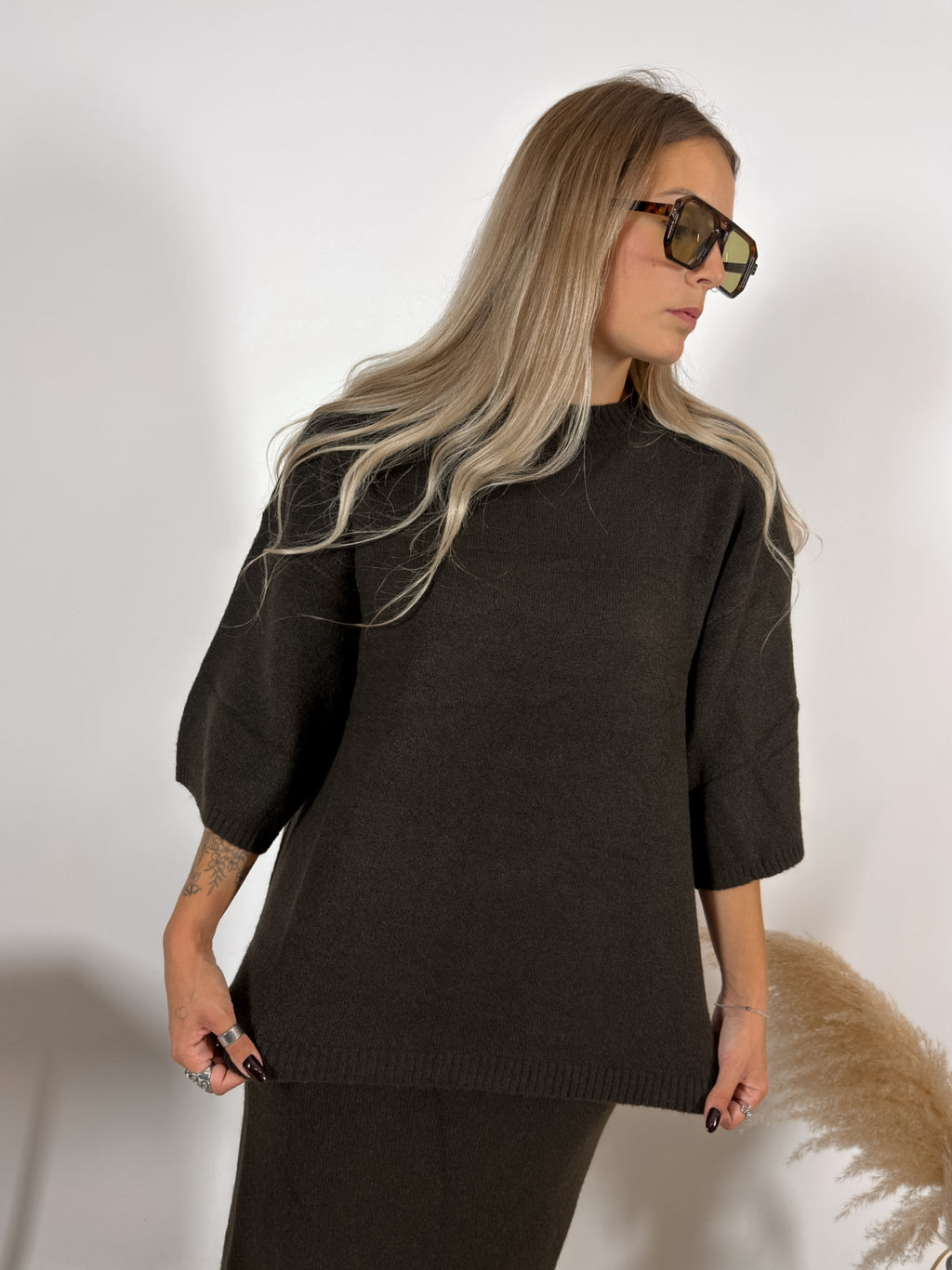 Maxi Maglia Quadra Caffe Glamorous