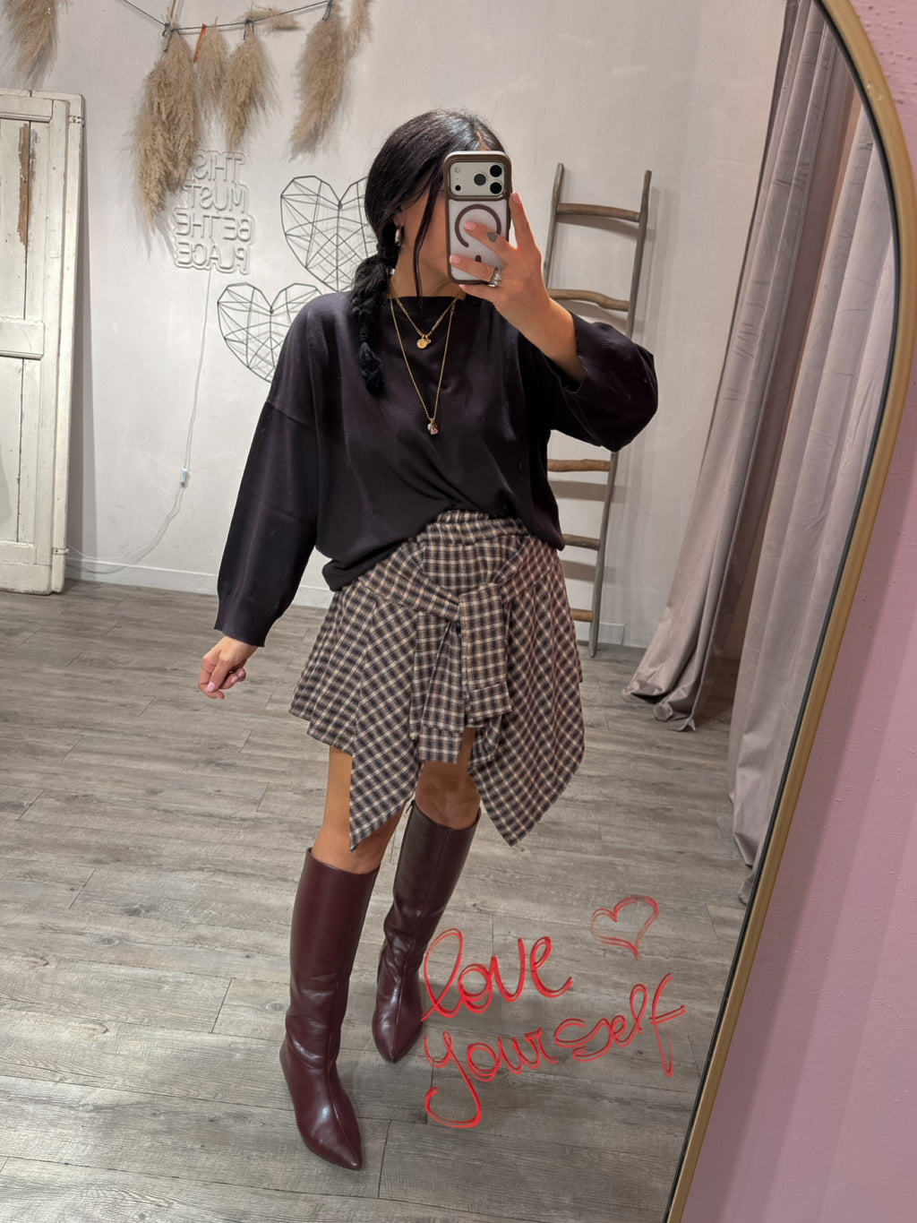 Gonna Nodo Camicia Check Moro/Bordeaux/Azzurro