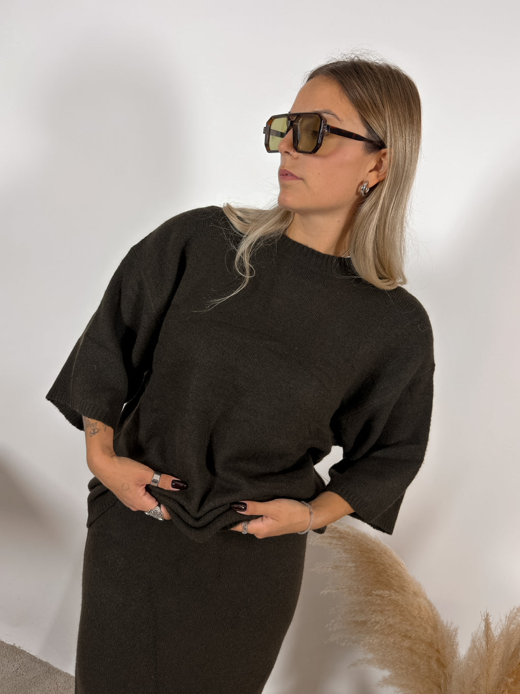 Maxi Maglia Quadra Caffe Glamorous