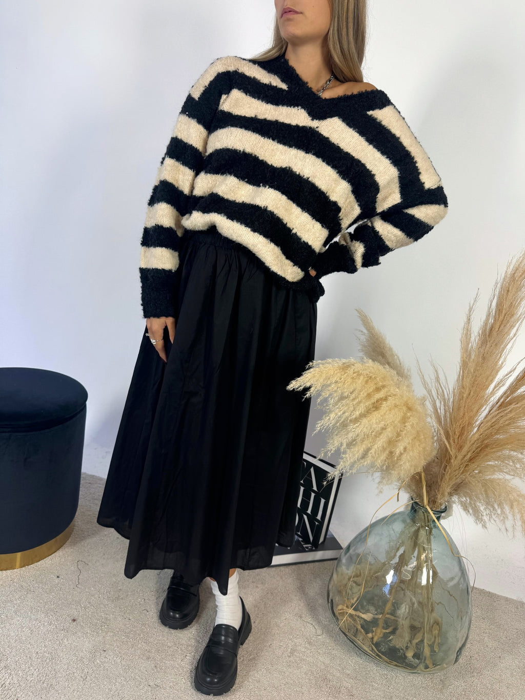 Maxi Pullover Stripes Burro/Nero
