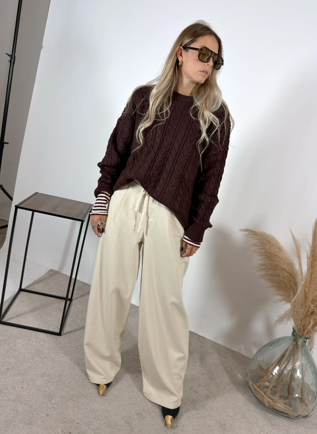 Maxi Maglione Crop Treccia Burgundy Glamorous