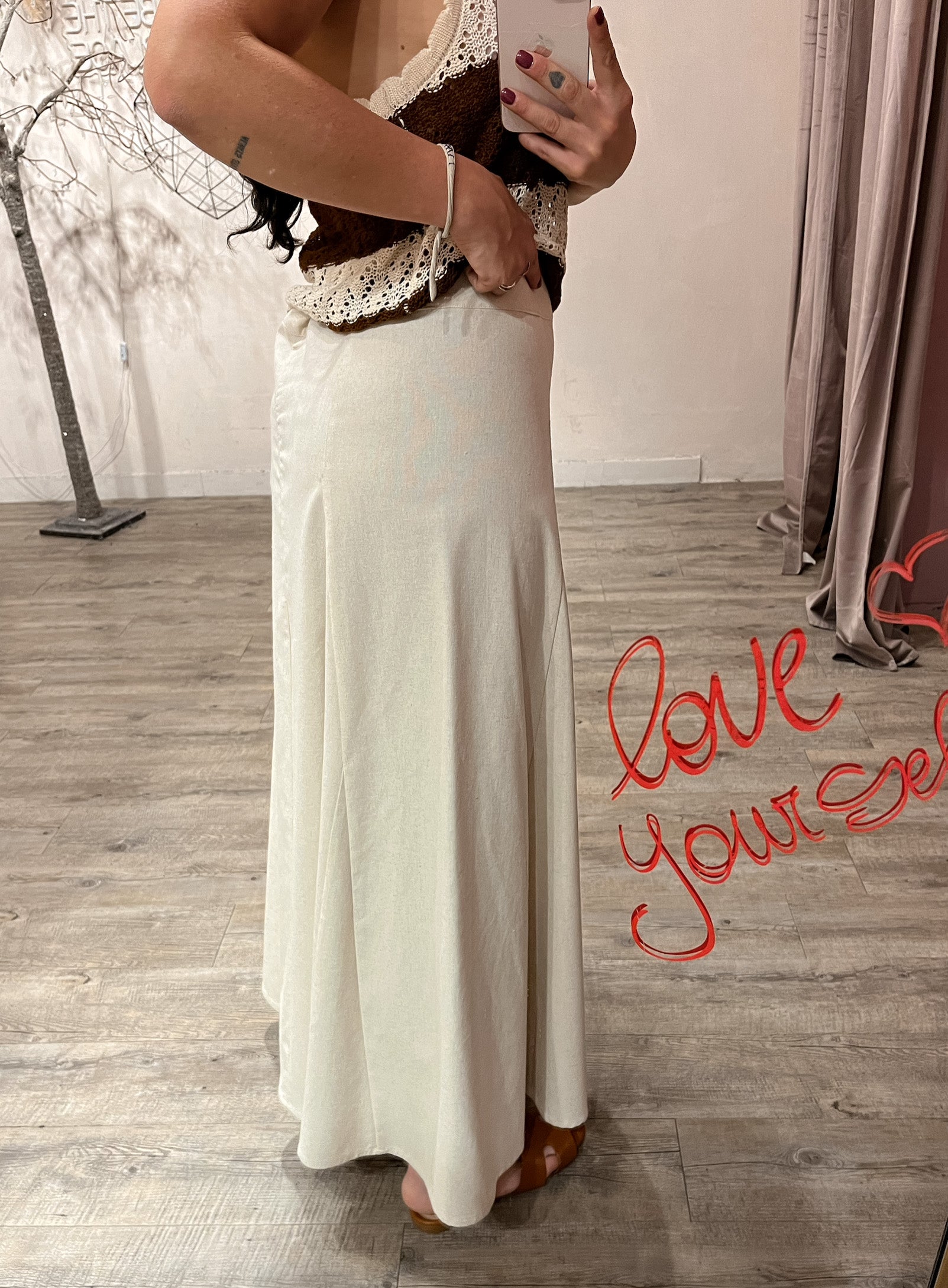 Gonna Trapezio Linone Sabbia