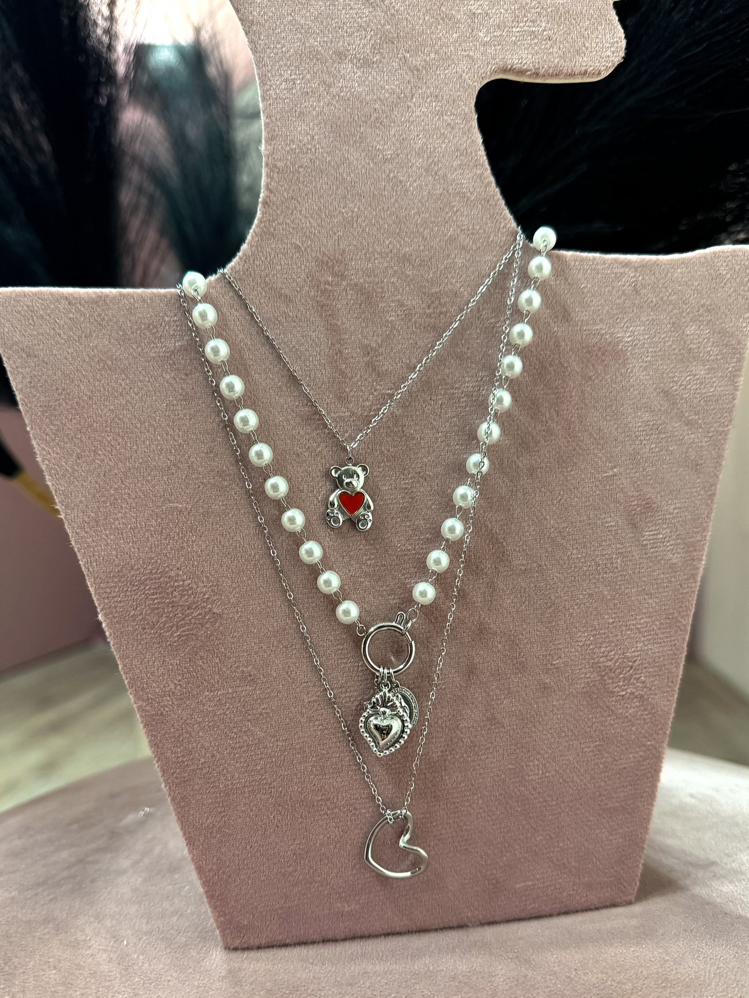 Mix Collane Perle +Orsetto + Cuore Argento +Varianti