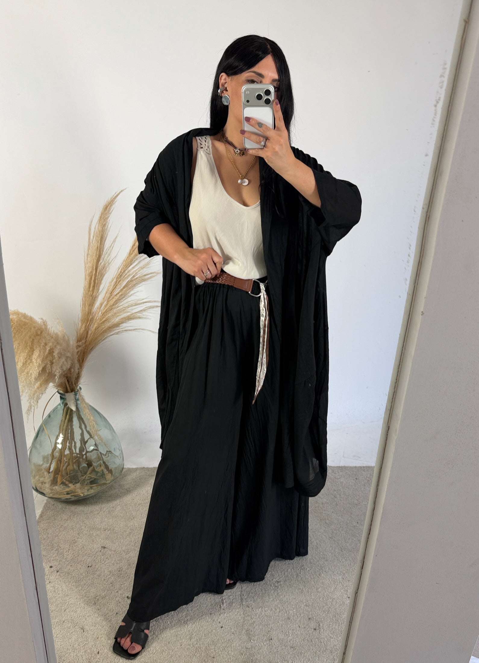 Maxi Cardigan Kimono Mussola Nero