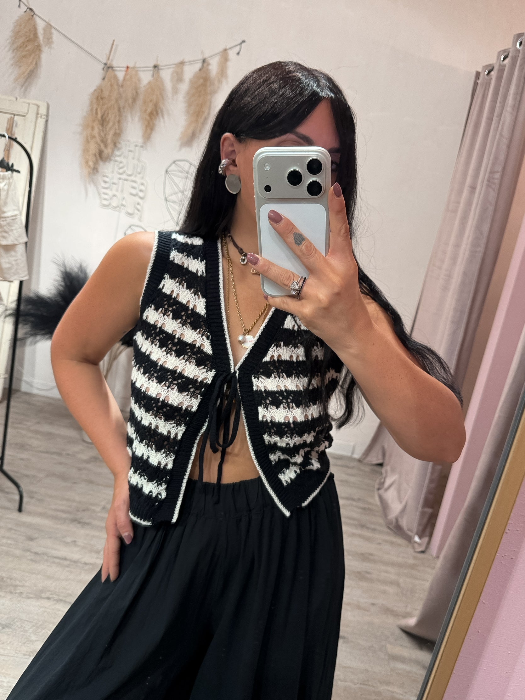 Gilet Crochet Bianco/Nero 24Colours