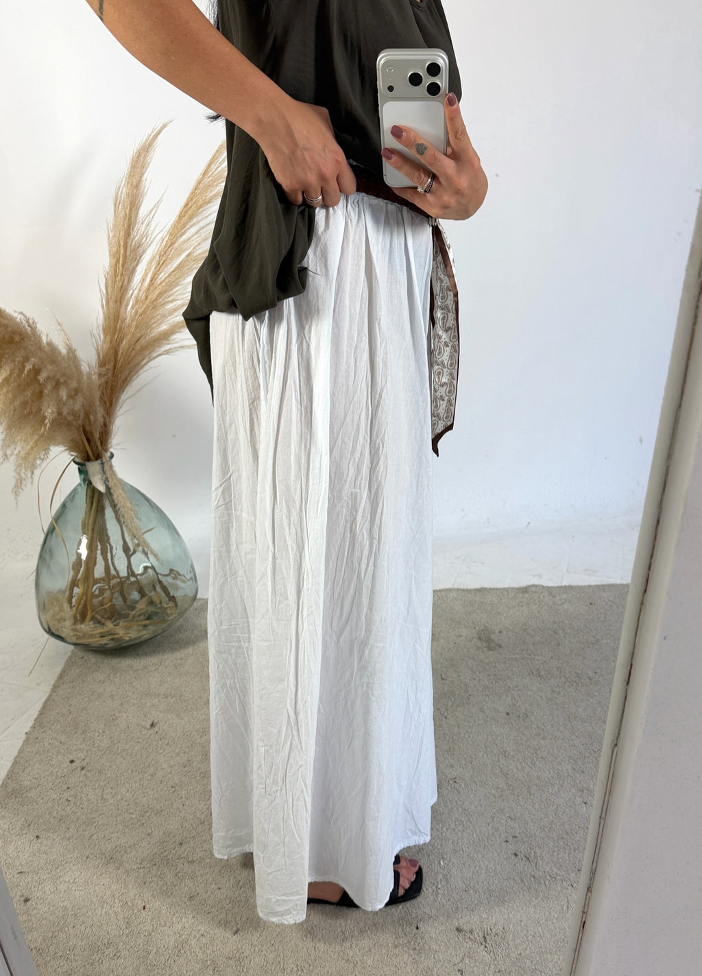 Pantalone Palazzo Mussola Bianco Cinta Foulard