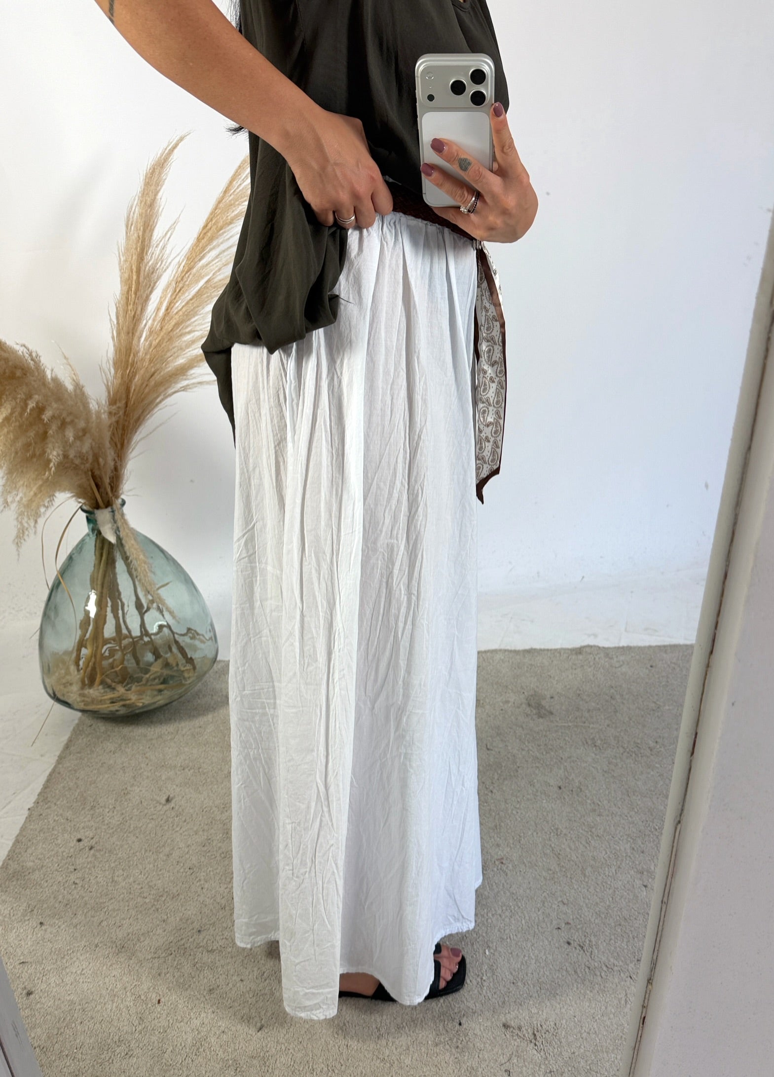 Pantalone Palazzo Mussola Bianco Cinta Foulard