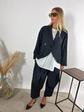 Giacca Denim Gessato Blu Scuro