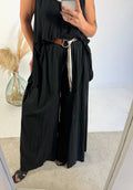 Pantalone Palazzo Mussola Nero Cinta Foulard