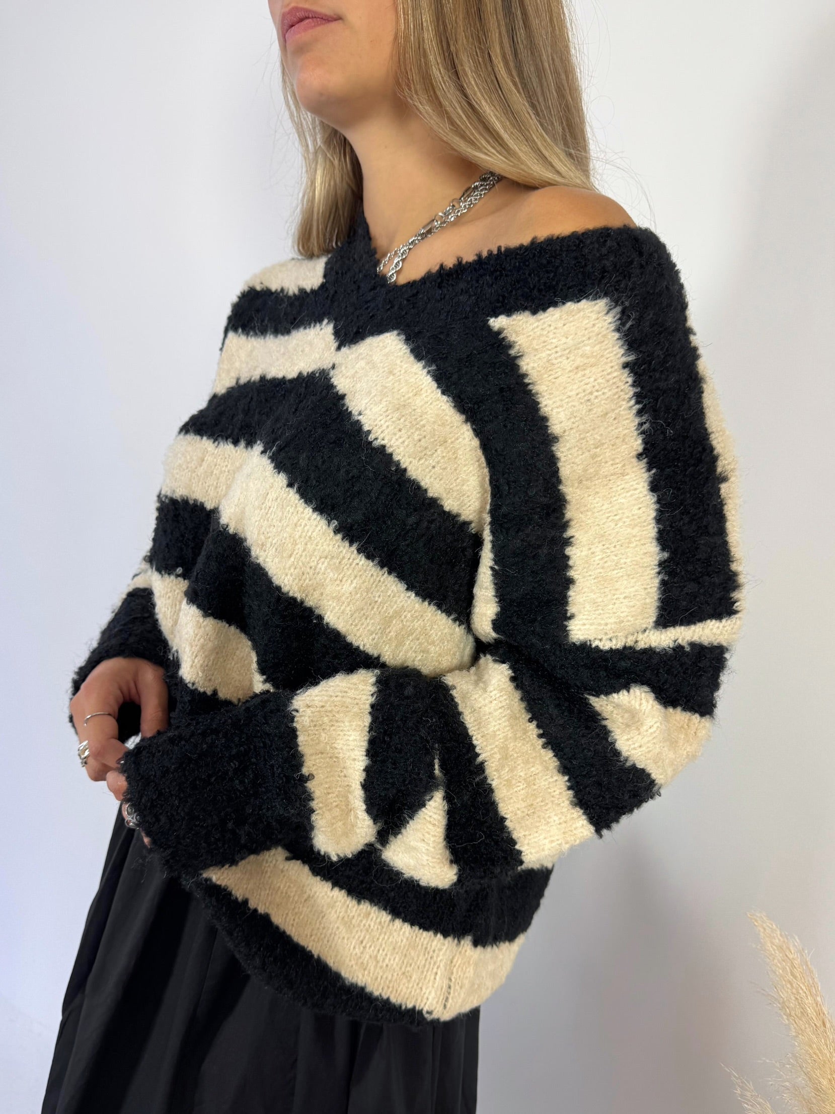 Maxi Pullover Stripes Burro/Nero