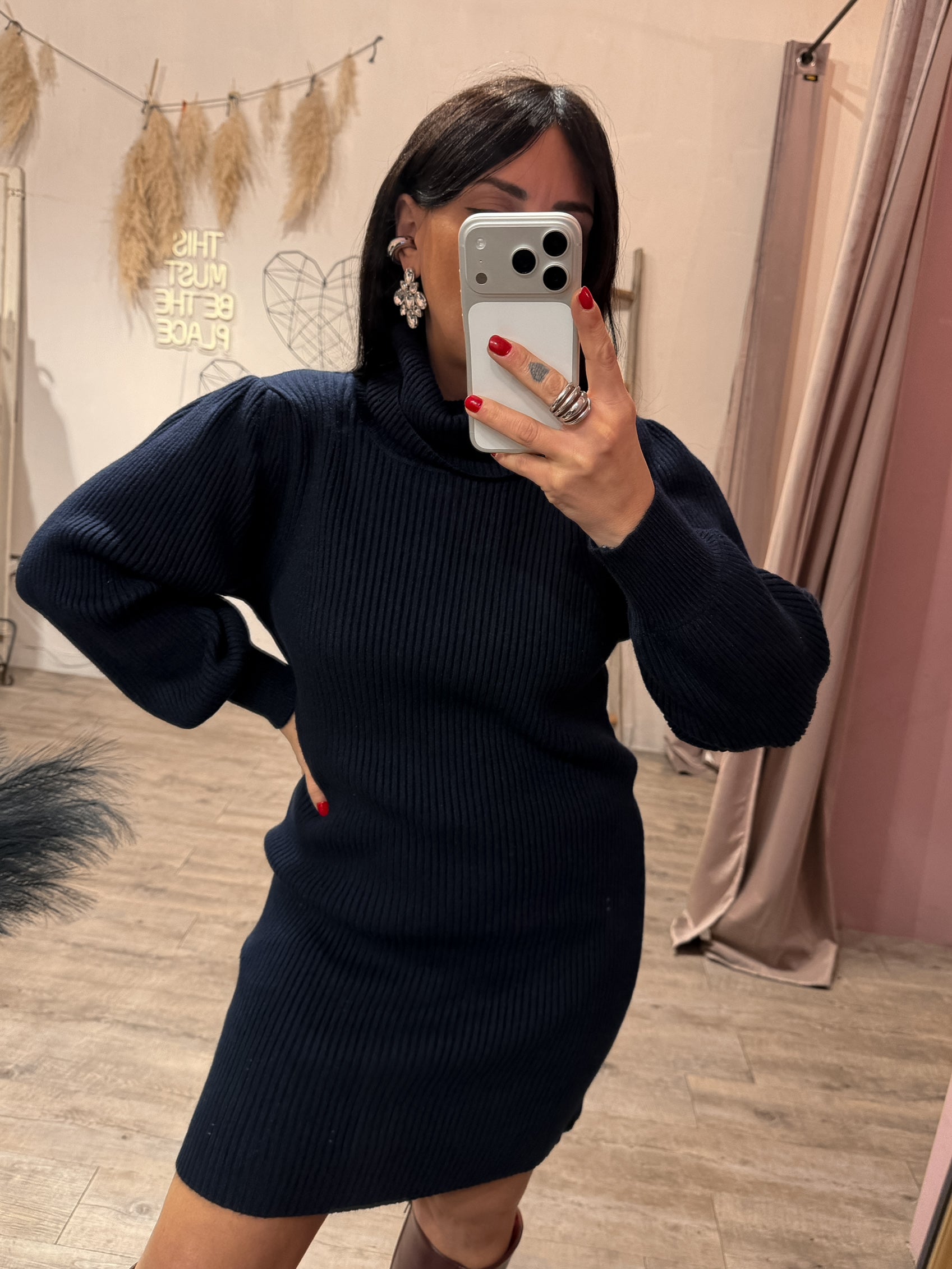 Abito Maglia Sbuffo Blu