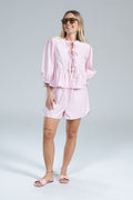 Coordinato Fiocchetti Gessato Rosa Glamorous