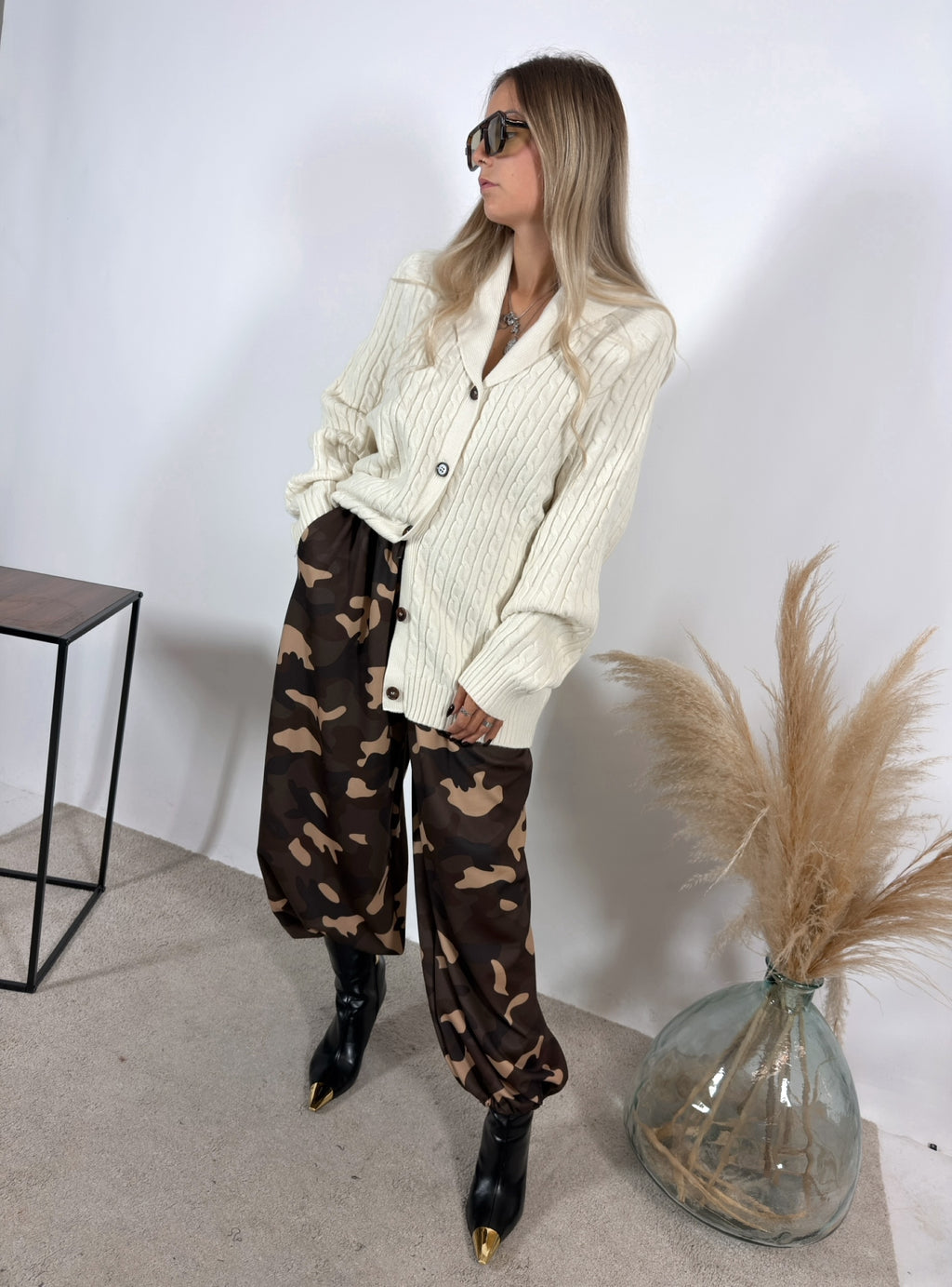 Maxi Cardigan Trecce Collo Sciallato Burro Glamorous
