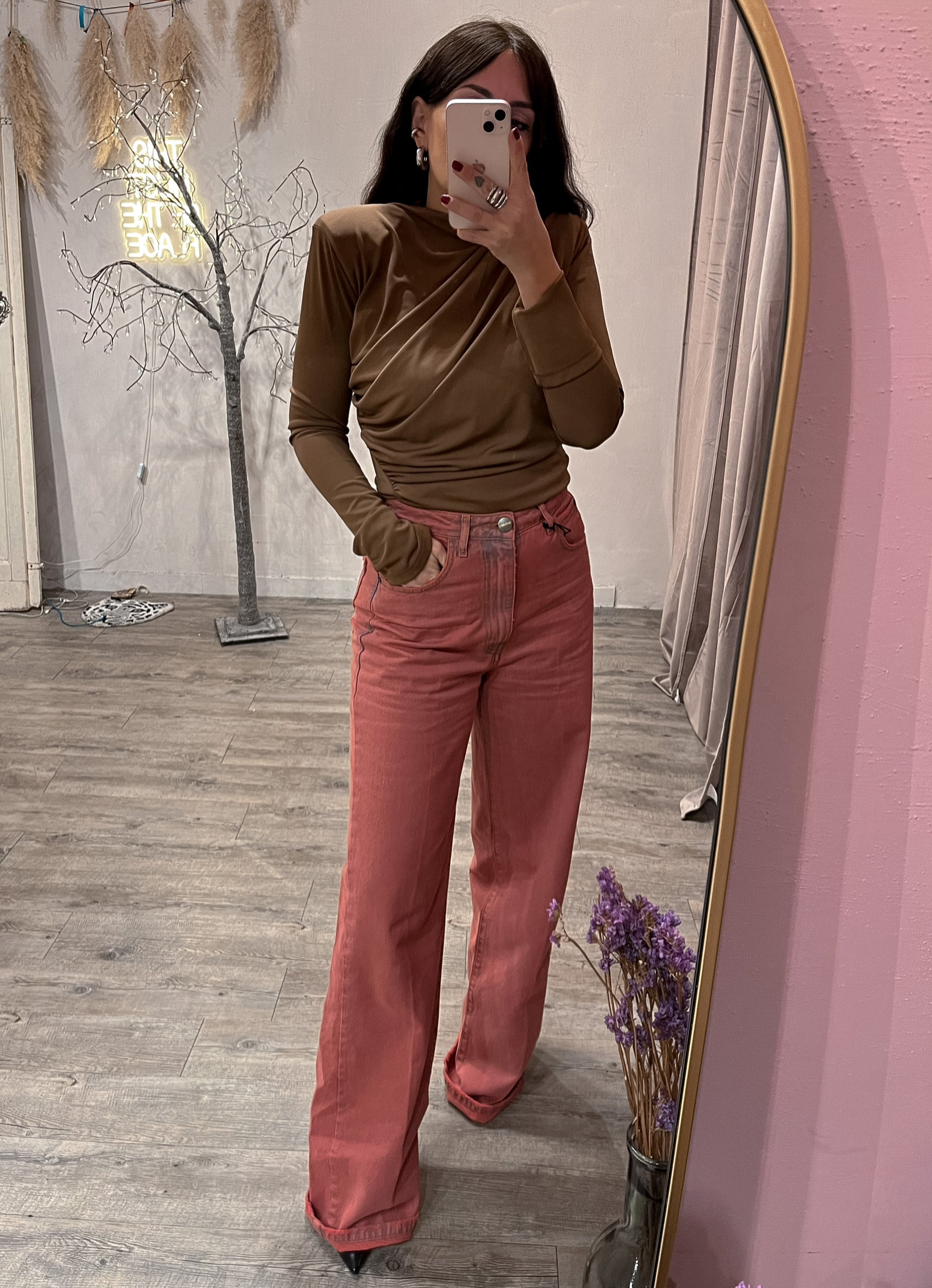 Jeans Straight Leg Delave’ Rosa Antico Kostumn1