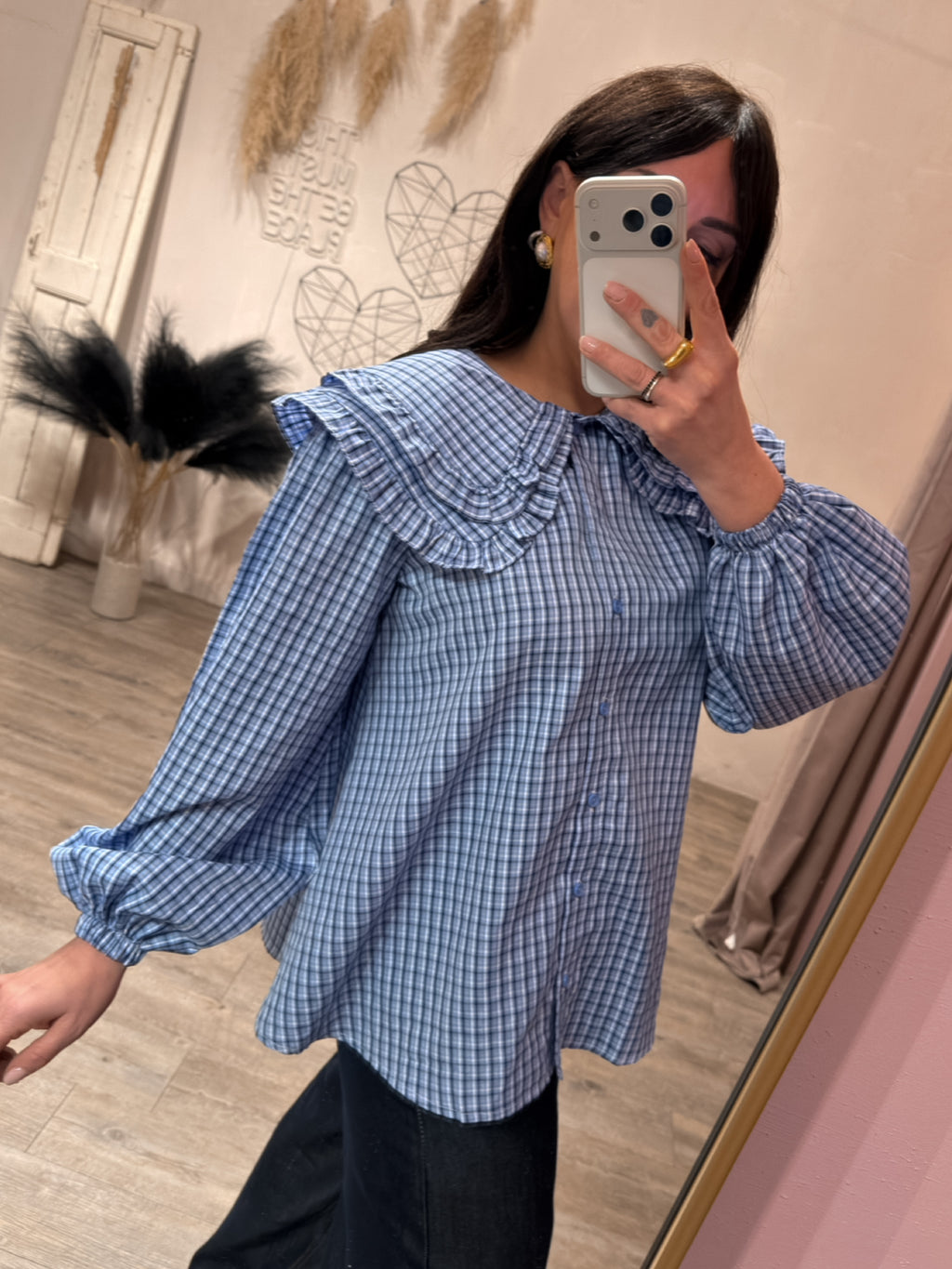 Maxi Camicia Bavero Check Blu Glamorous