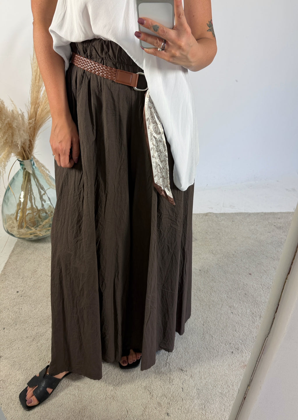Pantalone Palazzo Mussola Moro Cinta Foulard