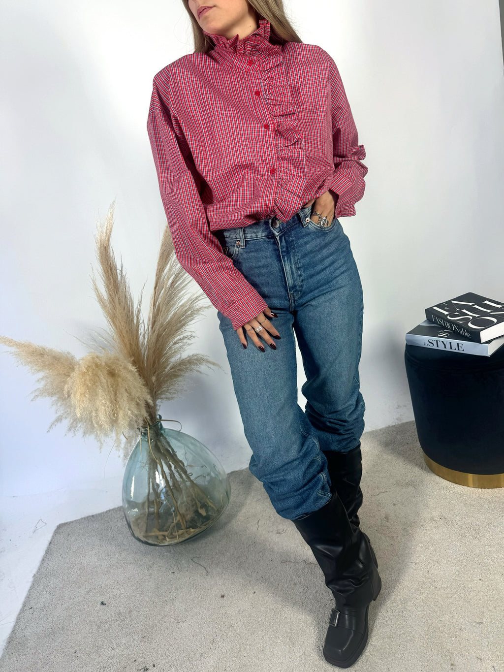 Camicia Ruches Tartan Rosso