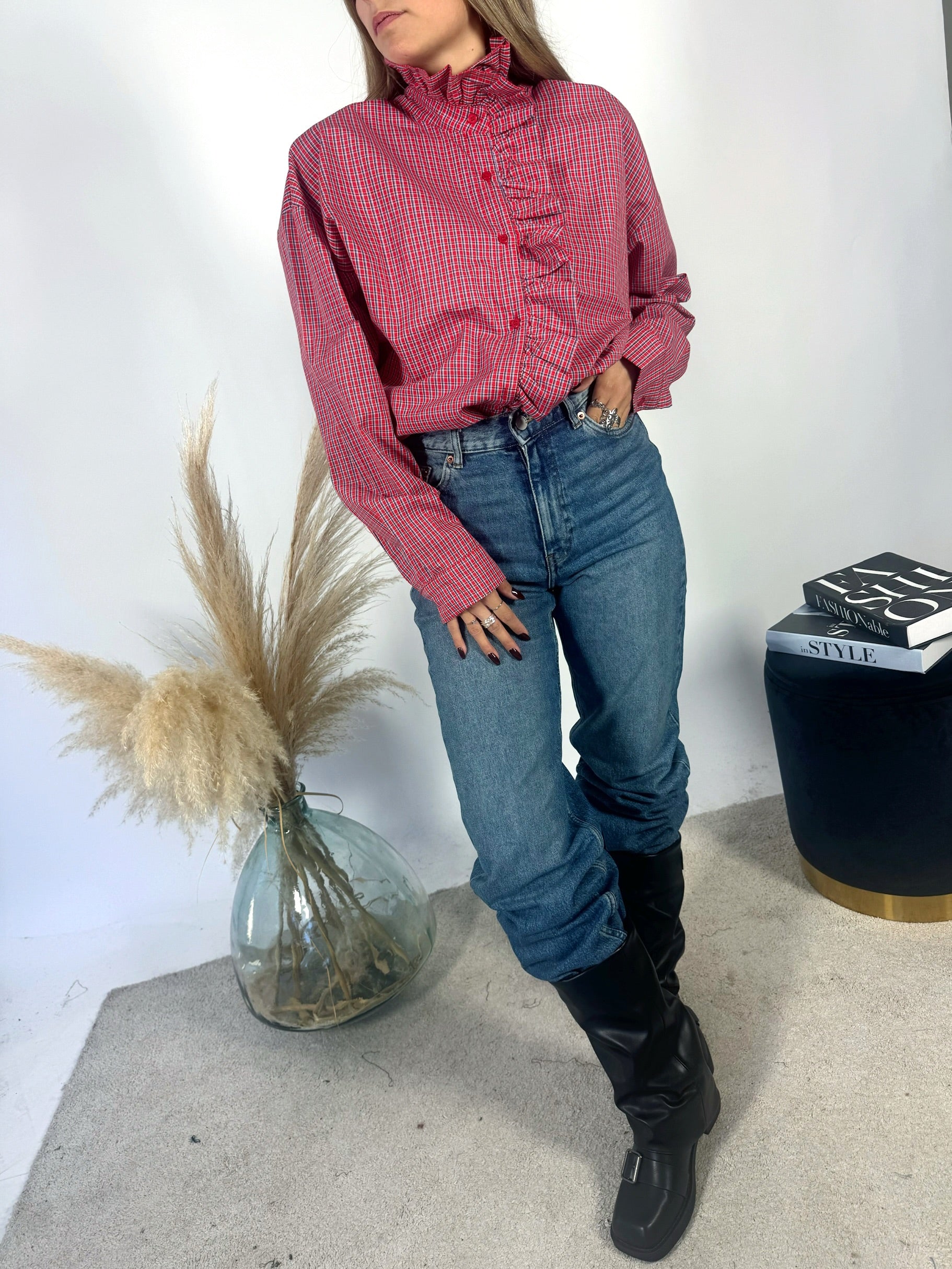 Camicia Ruches Tartan Rosso