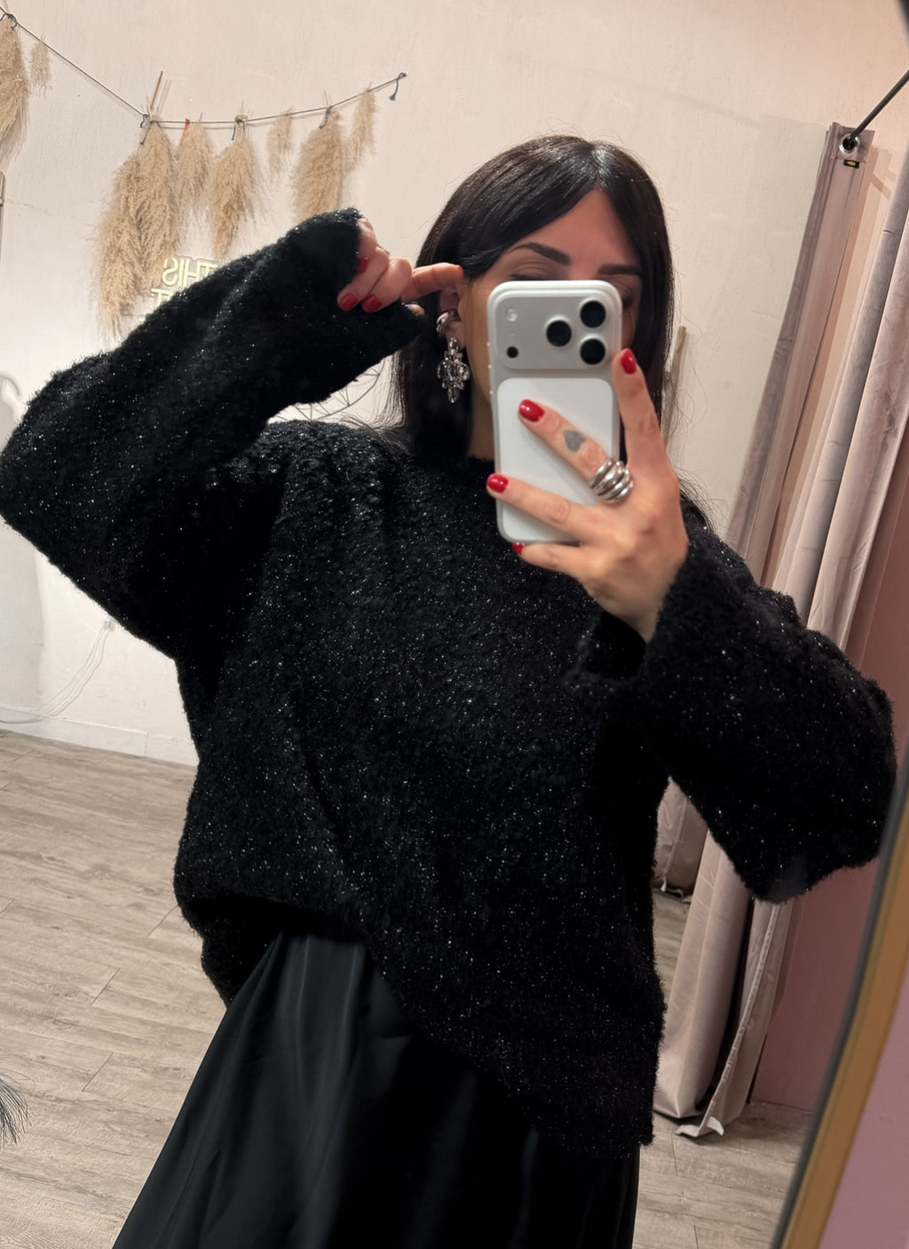 Maglione Oversize Lurex Nero