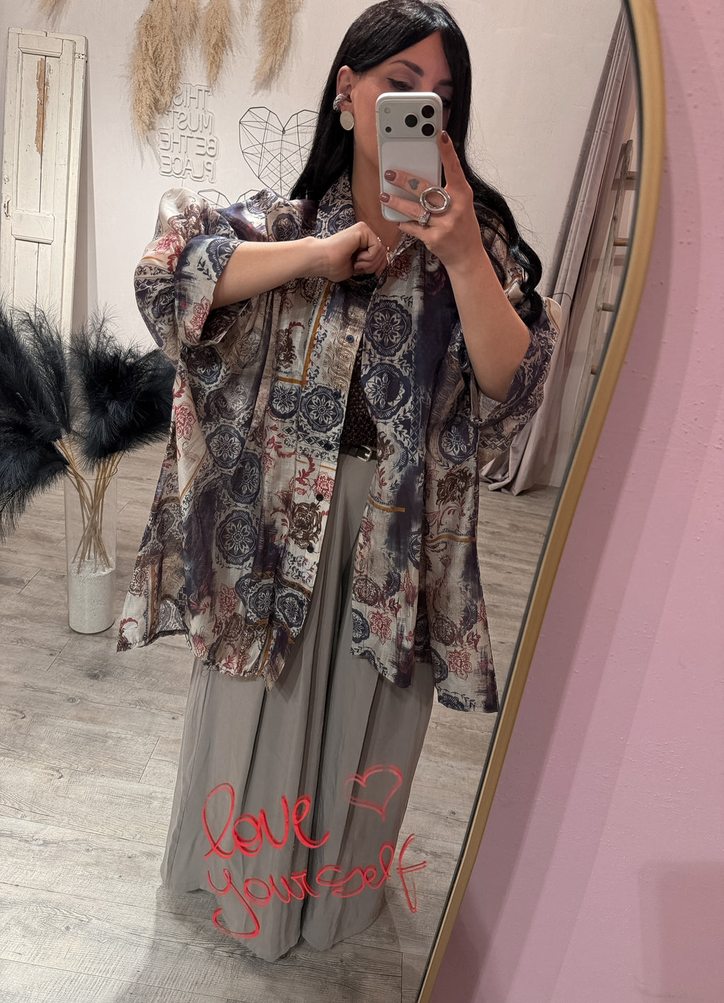 Maxi Camicia Fantasia Cashmere Blu/Moro/Ribes