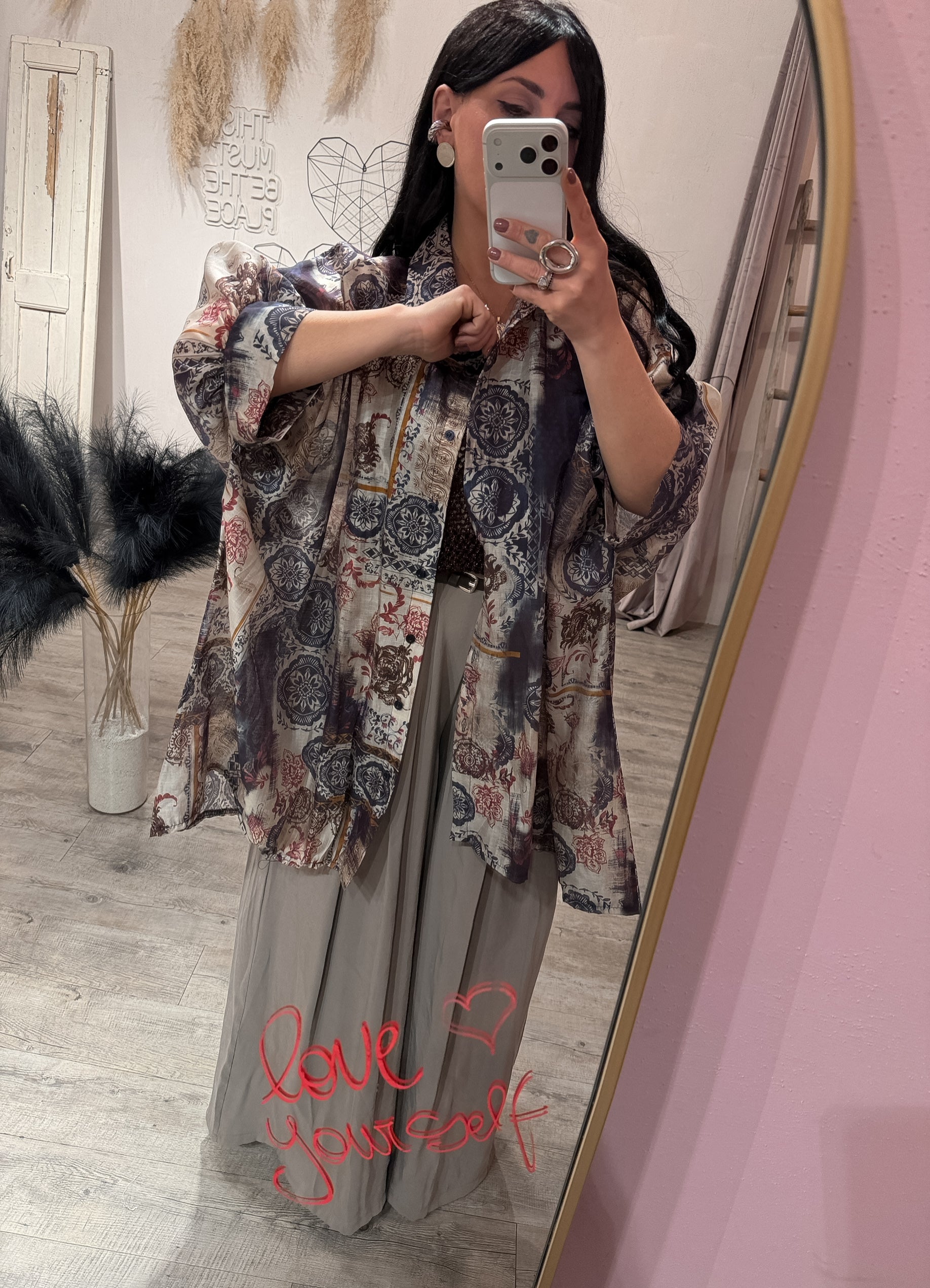 Maxi Camicia Fantasia Cashmere Blu/Moro/Ribes