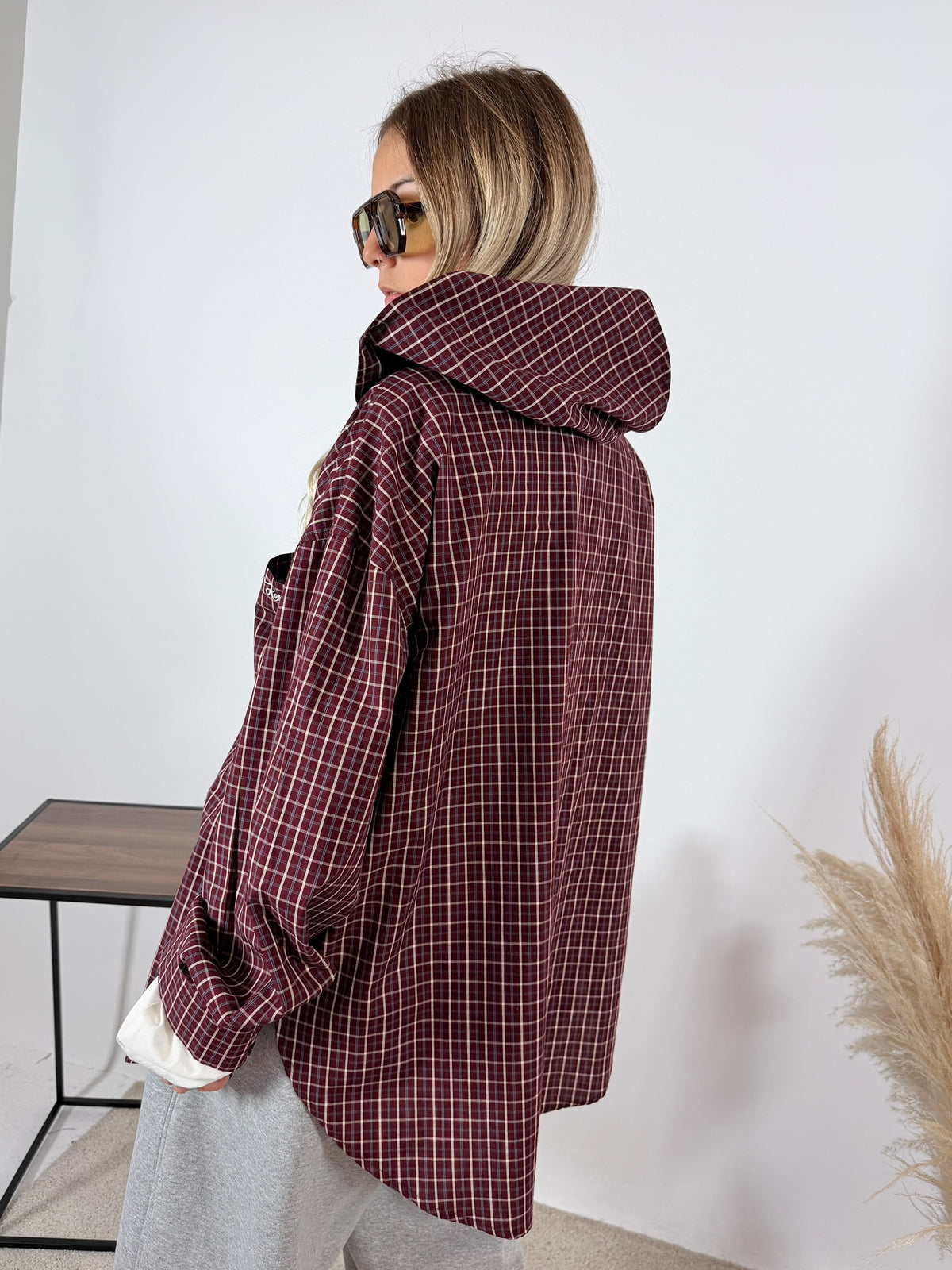 Camicia Check Cappuccio Kostumn1 Borgogna