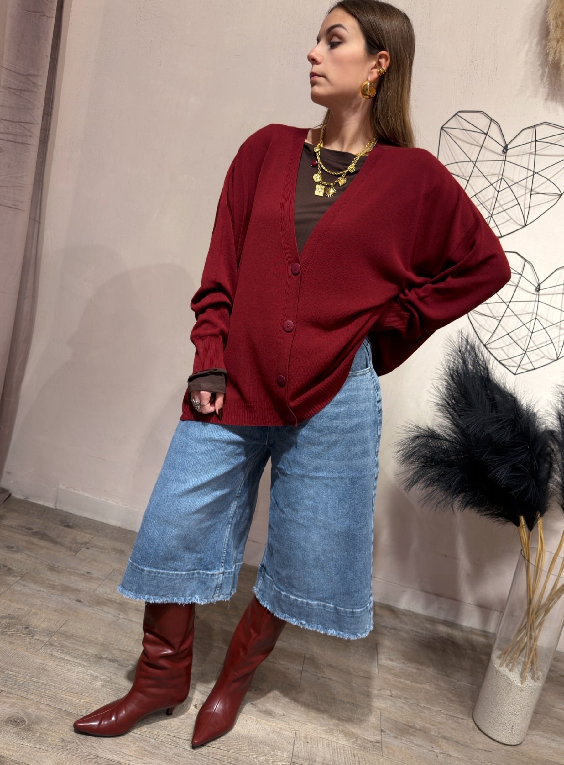 Maxi Cardigan Viscosa Kontatto Vino