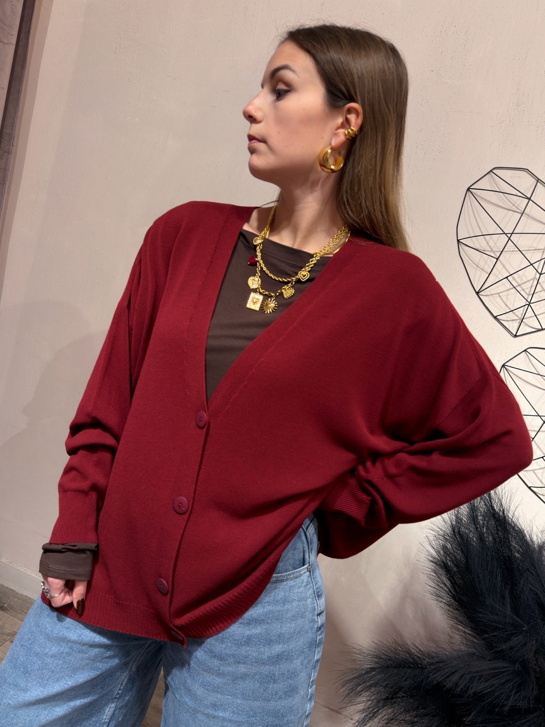 Maxi Cardigan Viscosa Kontatto Vino