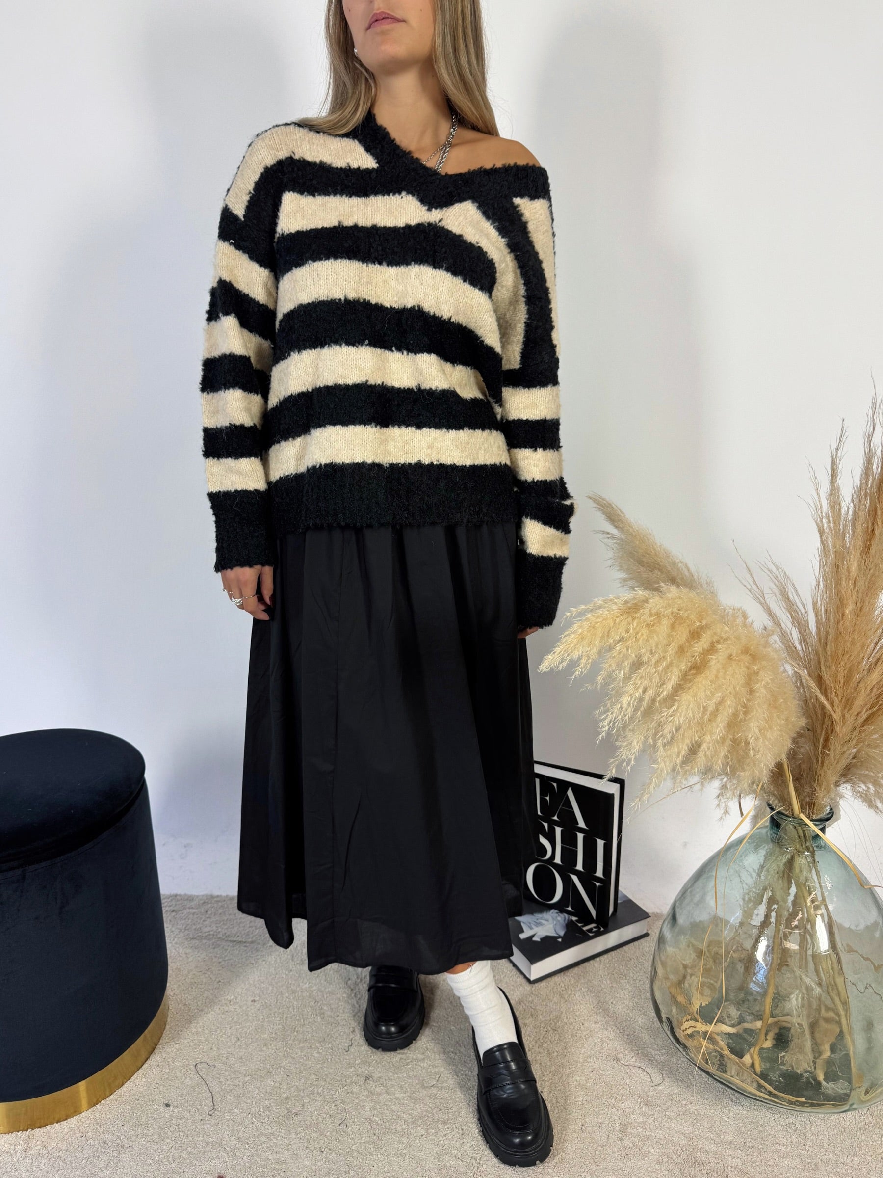 Maxi Pullover Stripes Burro/Nero